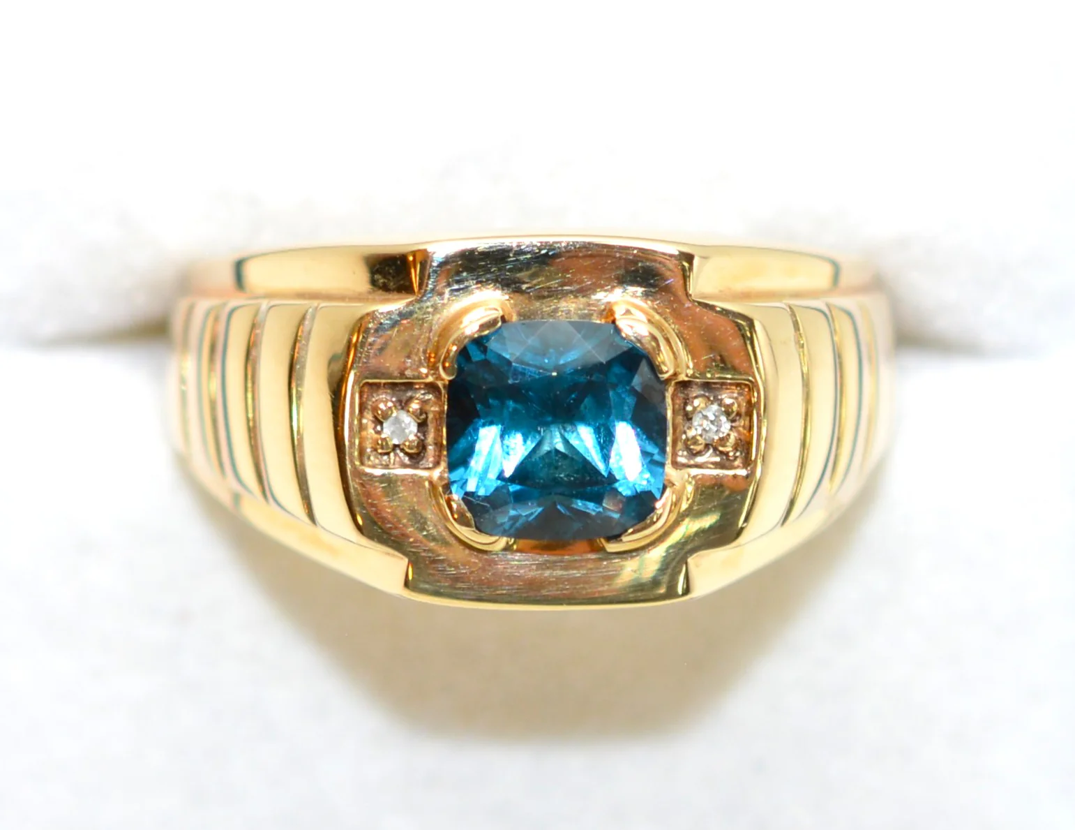 Natural London Blue Topaz & Diamond Ring 10K Solid Gold 1.46tcw Mens Ring March Birthstone Ring Statement Ring Estate Jewelry Topaz Ring - Image 4