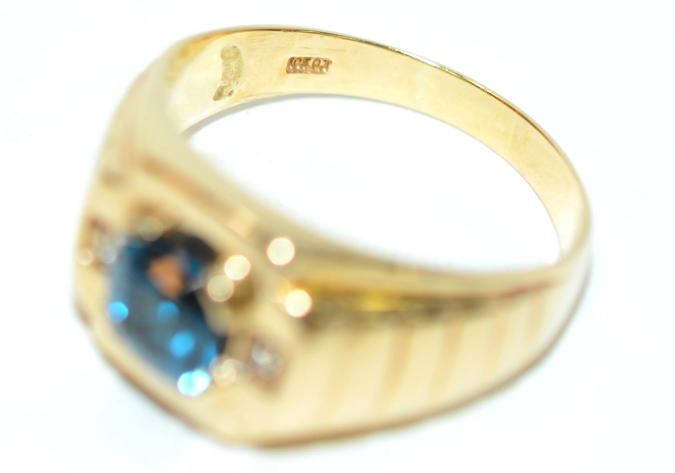 Natural London Blue Topaz & Diamond Ring 10K Solid Gold 1.46tcw Mens Ring March Birthstone Ring Statement Ring Estate Jewelry Topaz Ring - Image 5