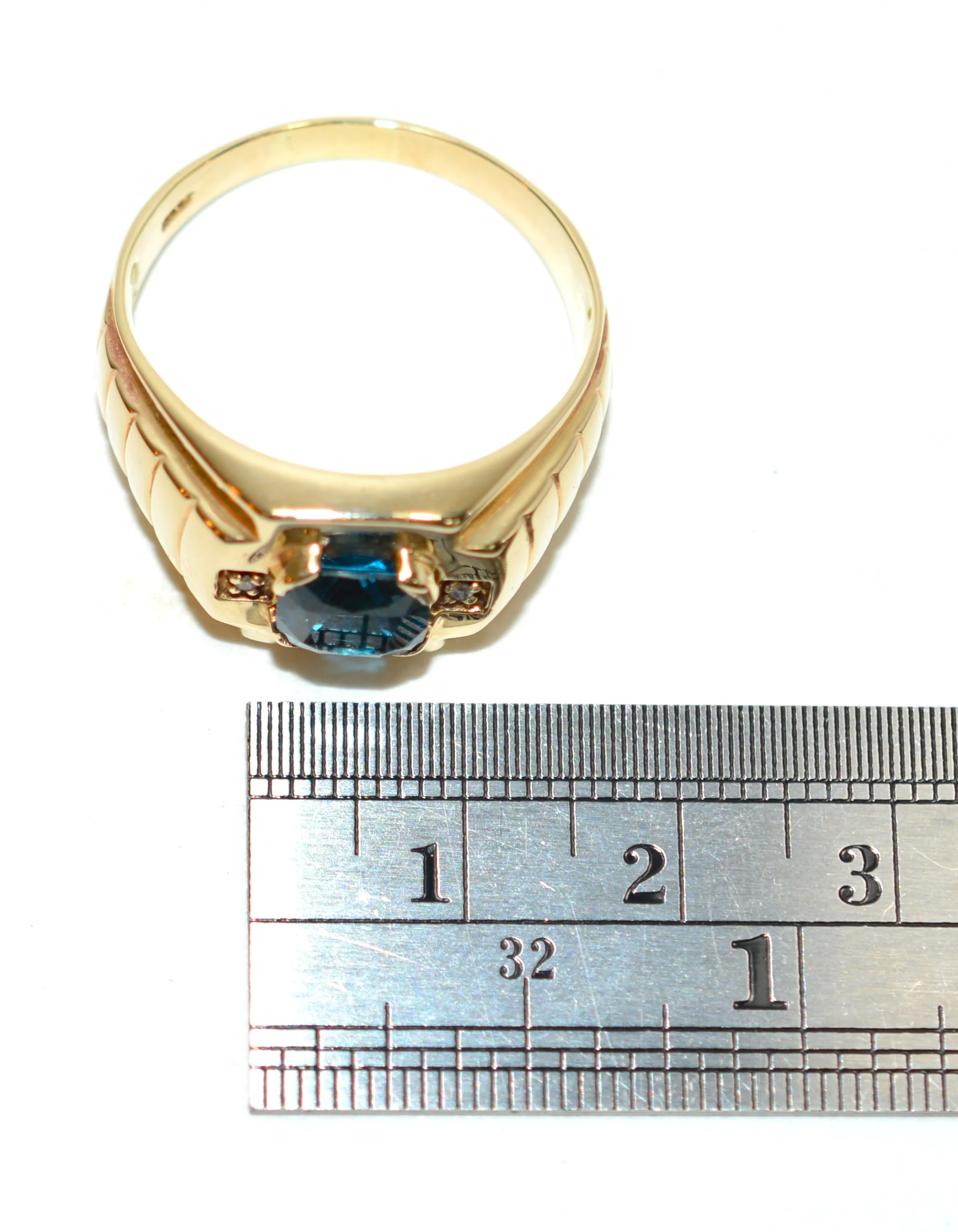 Natural London Blue Topaz & Diamond Ring 10K Solid Gold 1.46tcw Mens Ring March Birthstone Ring Statement Ring Estate Jewelry Topaz Ring - Image 9