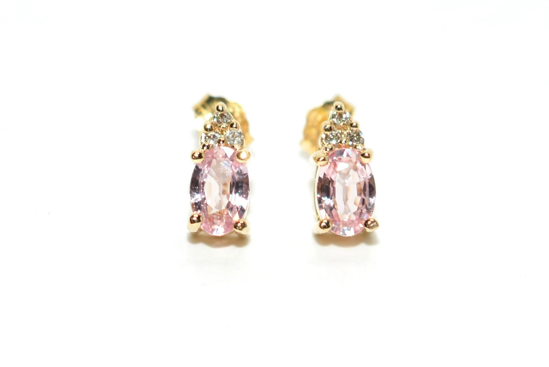 Natural Padparadscha Sapphire & Diamond Earrings 14K Gold 1.02tcw Stud Earrings Pink Sapphire Earrings September Birthstone Earrings Ceylon