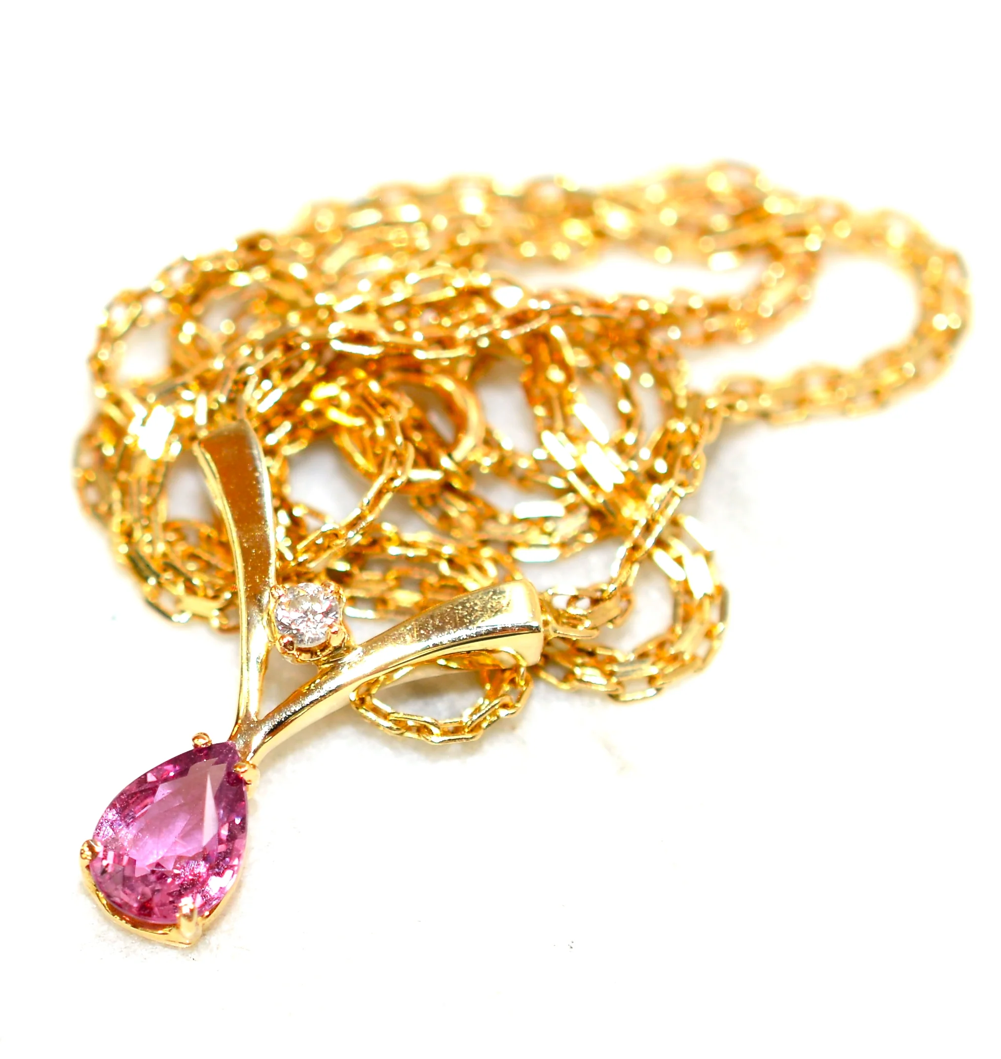 Natural Padparadscha Sapphire & Diamond Necklace 14K Solid Gold .97tcw Sapphire Necklace Pink Necklace Gemstone Necklace Cocktail Necklace - Image 9