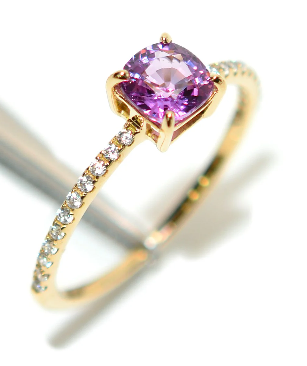Natural Padparadscha Sapphire & Diamond Ring .65tcw 14K Solid Gold Ring Pink Engagement Ring Bridal Wedding Anniversary Jewelry - Image 4