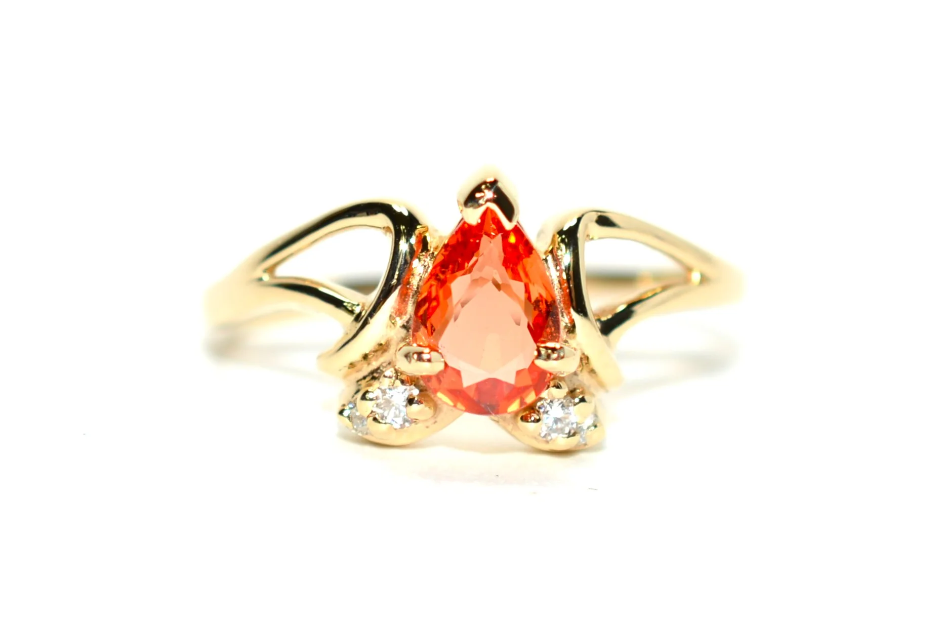Natural Padparadscha Sapphire & Diamond Ring 14K Gold .83tcw Promise Ring Ladies Statement Orange Gemstone Ring September Birthstone Pear