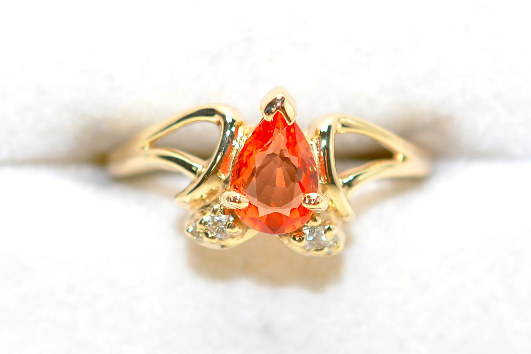 Natural Padparadscha Sapphire & Diamond Ring 14K Gold .83tcw Promise Ring Ladies Statement Orange Gemstone Ring September Birthstone Pear - Image 5