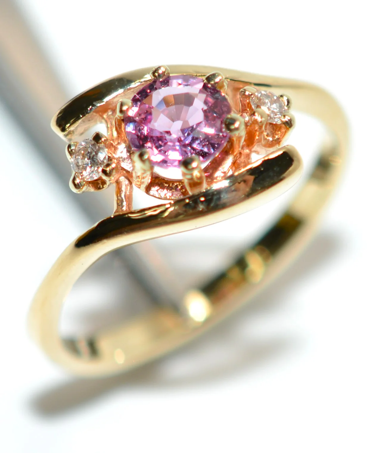 Natural Padparadscha Sapphire & Diamond Ring 14K Solid Gold .52tcw Gemstone Ring Women's Ring Fine Jewelry Statement Ring Birthstone Ring - Image 4