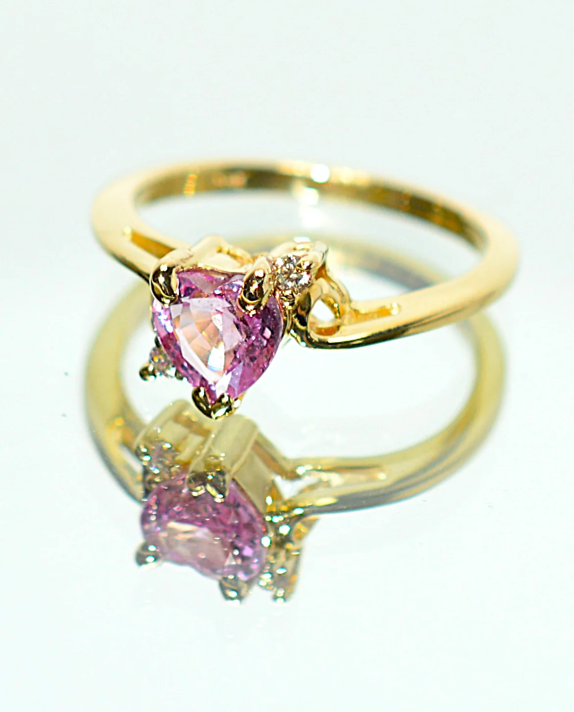 Natural Padparadscha Sapphire & Diamond Ring 14K Solid Gold .70tcw Heart Ring Birthstone Ring Promise Ring Engagement Ring Bridal Jewelry - Image 8