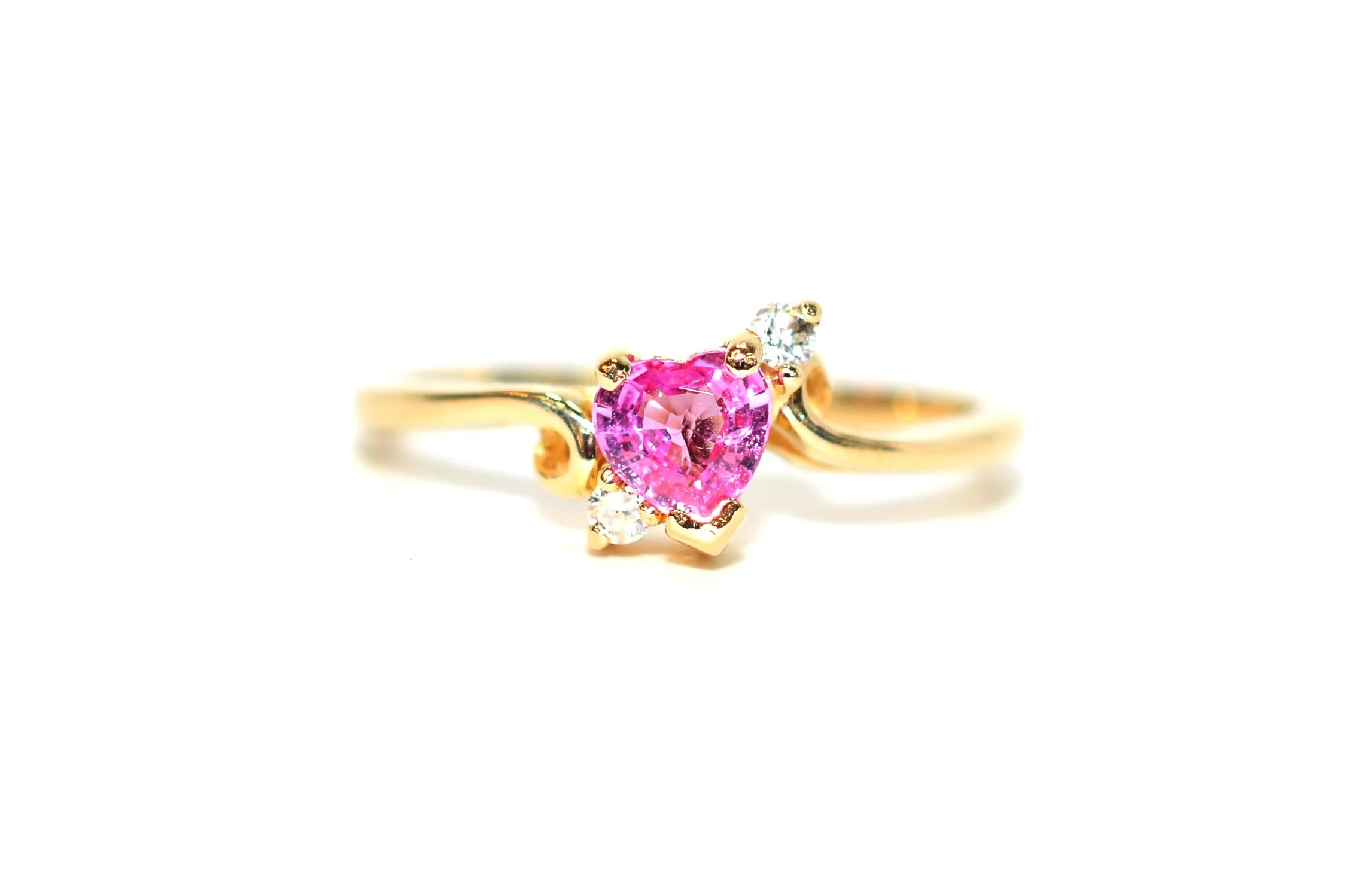 Natural Padparadscha Sapphire & Diamond Ring 14K Solid Gold .68tcw Heart Ring Birthstone Ring Promise Ring Engagement Ring Bridal Jewelry