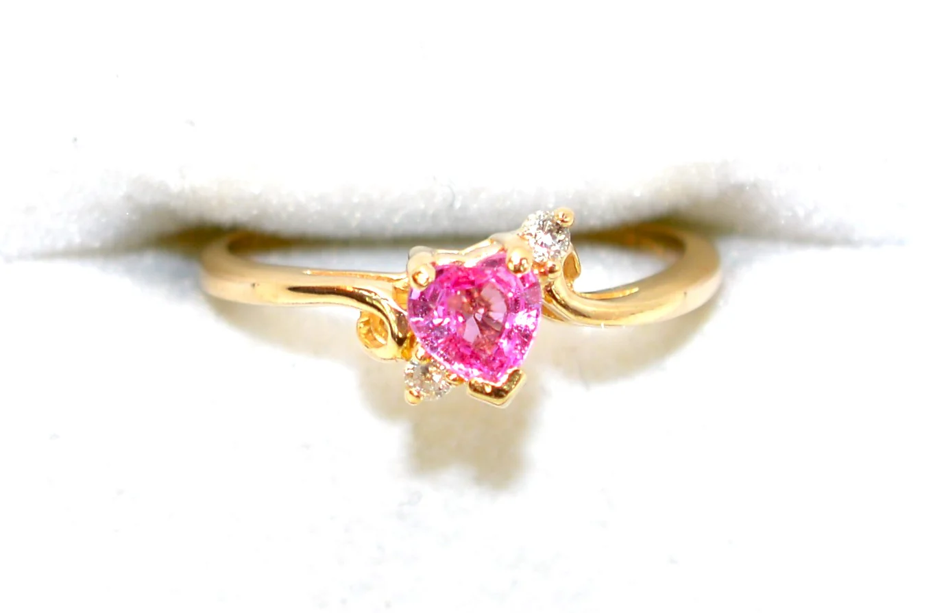 Natural Padparadscha Sapphire & Diamond Ring 14K Solid Gold .68tcw Heart Ring Birthstone Ring Promise Ring Engagement Ring Bridal Jewelry - Image 5