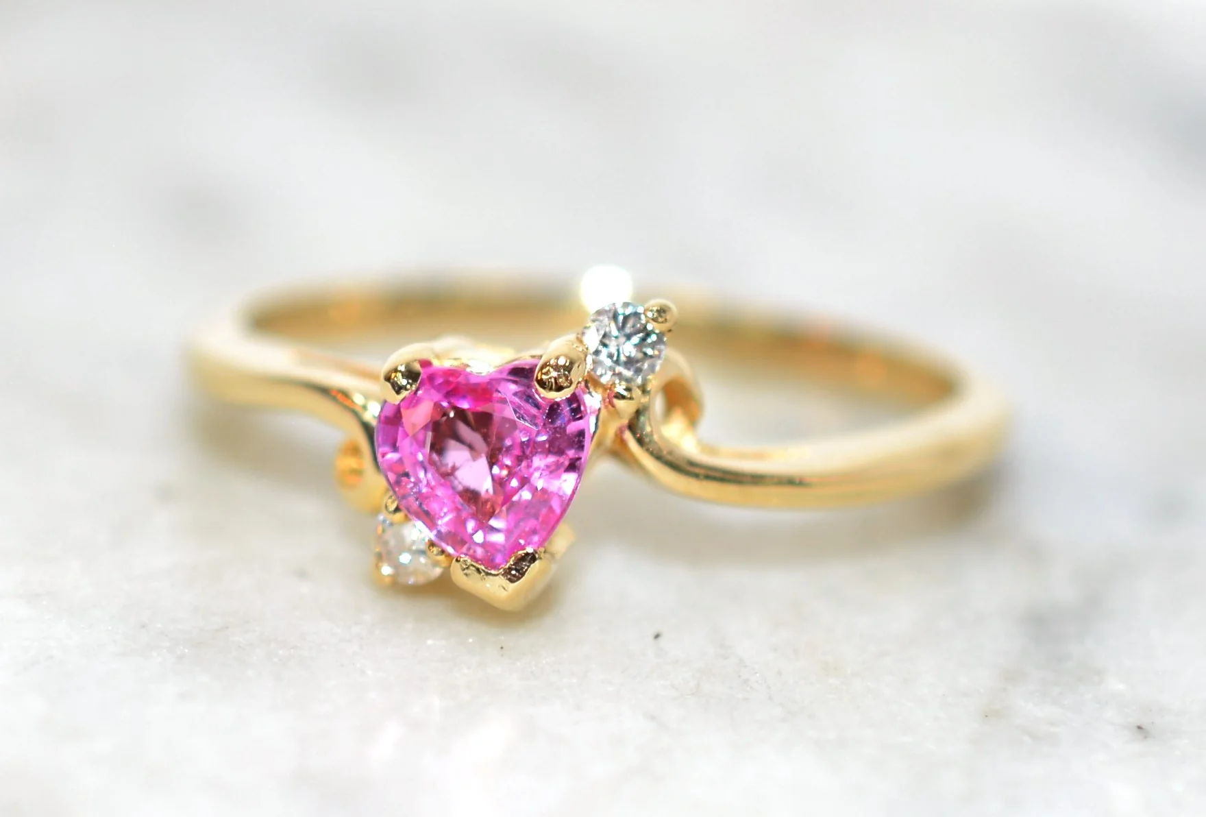 Natural Padparadscha Sapphire & Diamond Ring 14K Solid Gold .68tcw Heart Ring Birthstone Ring Promise Ring Engagement Ring Bridal Jewelry - Image 8