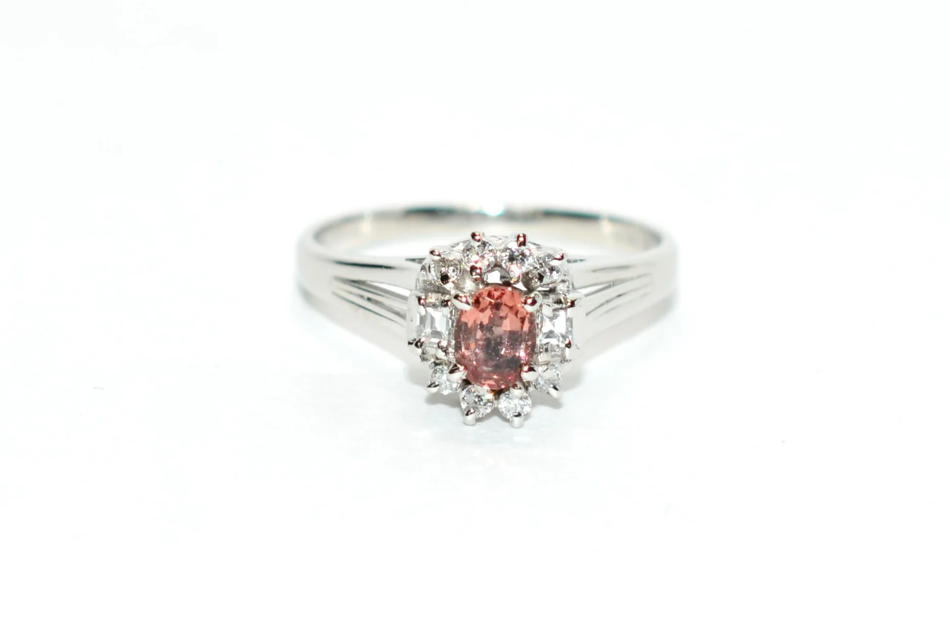 Natural Padparadscha Sapphire & Diamond Ring Platinum .80tcw Engagement Wedding Bridal Jewelry Statement Cocktail Fancy Jewellery Gemtone