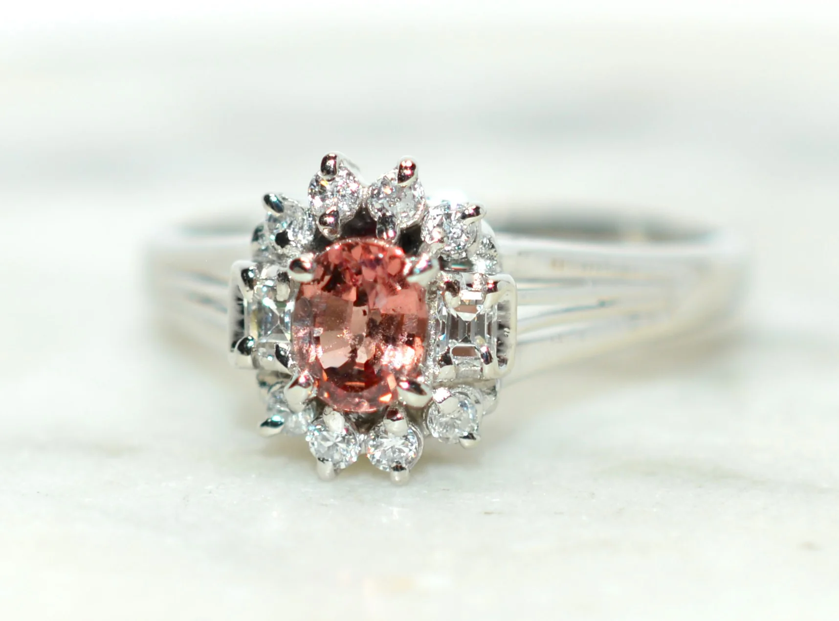Natural Padparadscha Sapphire & Diamond Ring Platinum .80tcw Engagement Wedding Bridal Jewelry Statement Cocktail Fancy Jewellery Gemtone - Image 8