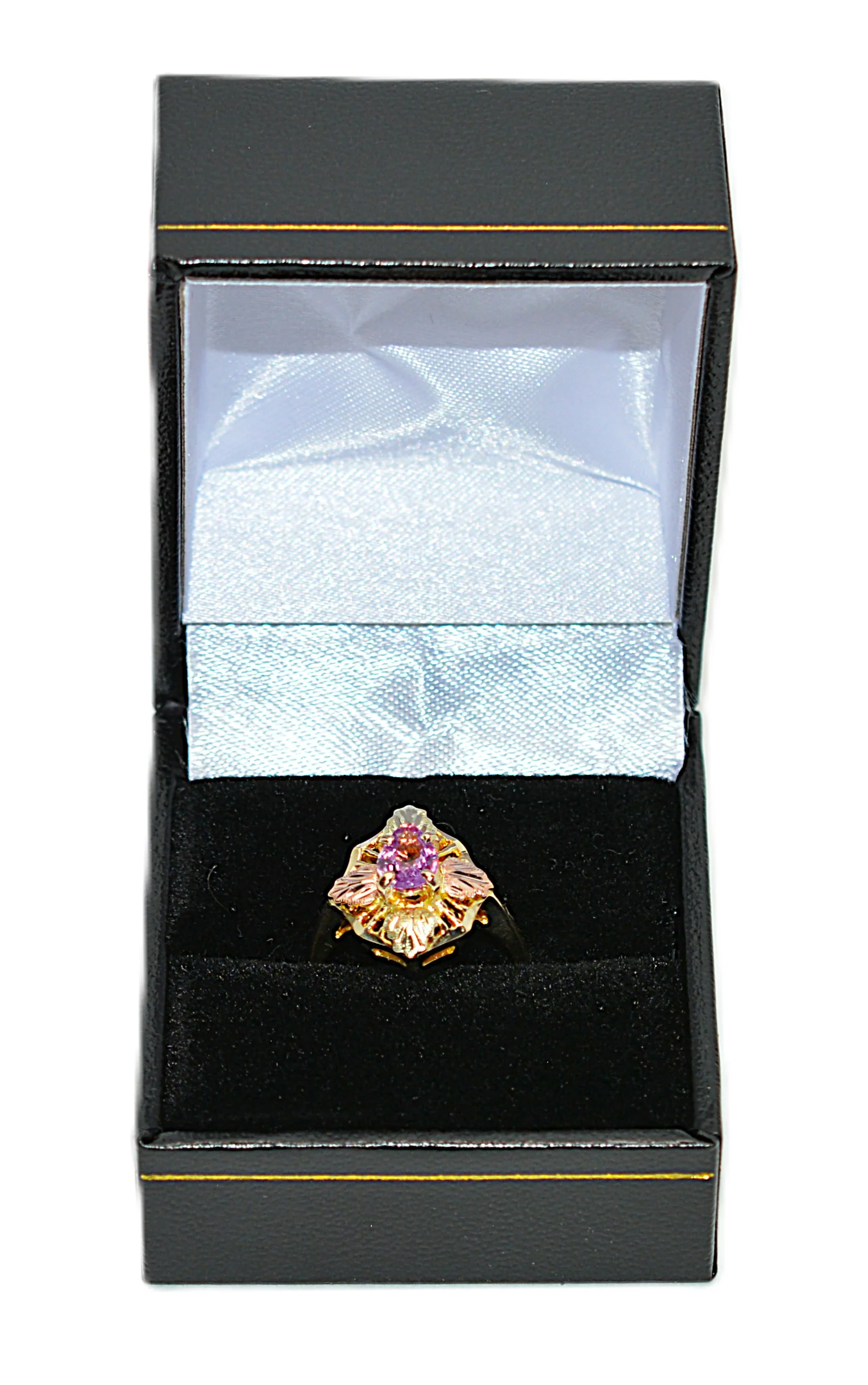 Natural Padparadscha Sapphire Ring 10K Solid Gold .76ct Black Hills Gold Ring September Birthstone Pink Gemstone Boho Tri Tone Gold - Image 12