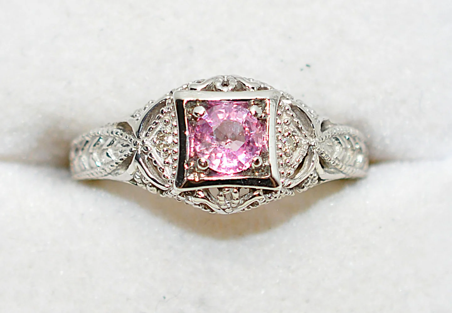 Natural Padparadscha Sapphire & Diamond Ring 14K White Gold .54tcw Engagement Ring September Birthstone Ring Pink Gemstone Ring Anniversary Wedding - Image 5
