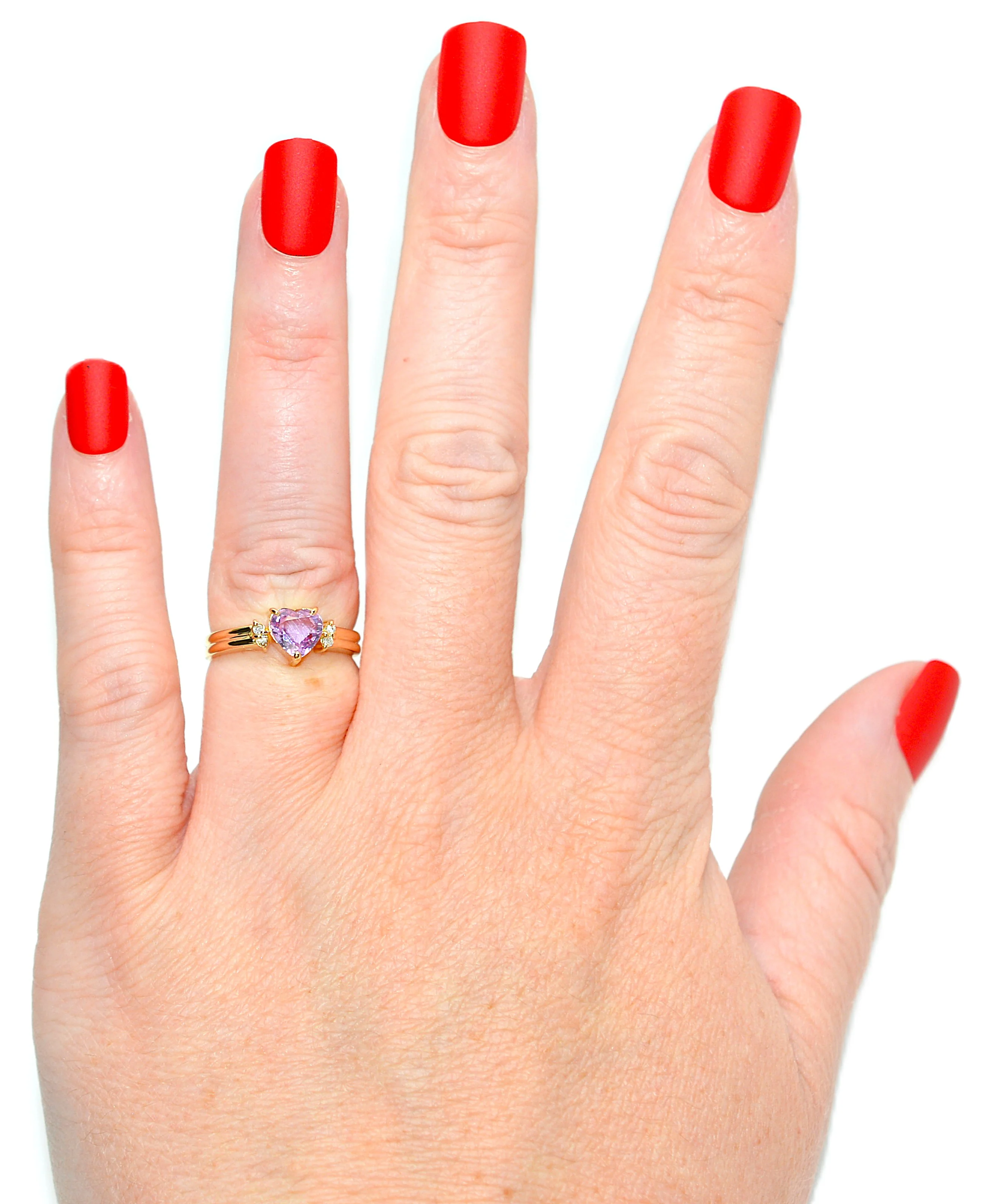 Natural Padparadscha Sapphire & Diamond Ring 18K Solid Gold .63tcw Heart Ring Gemstone Ring Promise Ring Engagement Ring Solitaire Ring Pink Ring Fine - Image 2