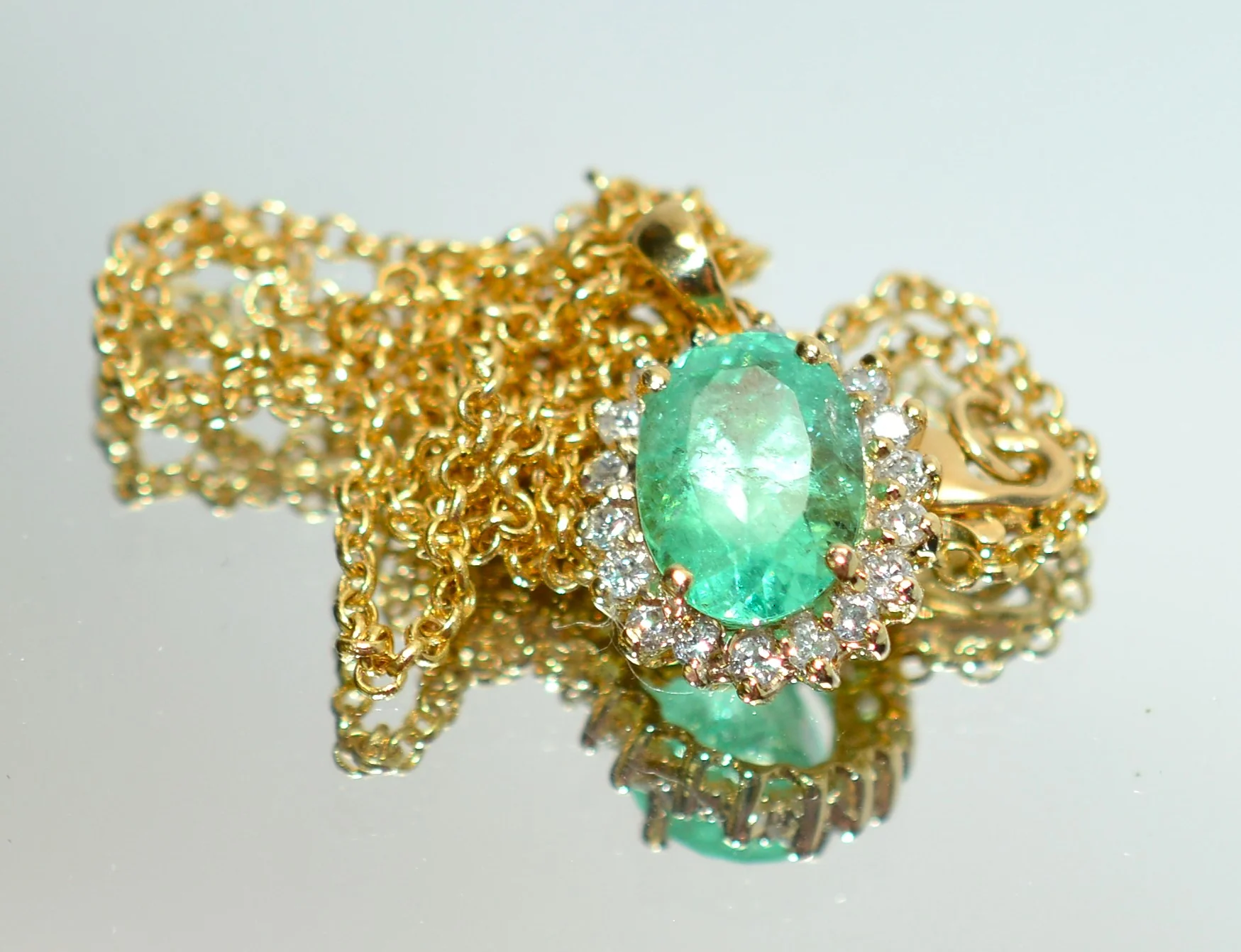 Natural Paraiba Tourmaline & Diamond Necklace 14K Solid Gold 2.56tcw Pendant Necklace Paraiba Necklace Tourmaline Necklace Estate Green Gem - Image 9
