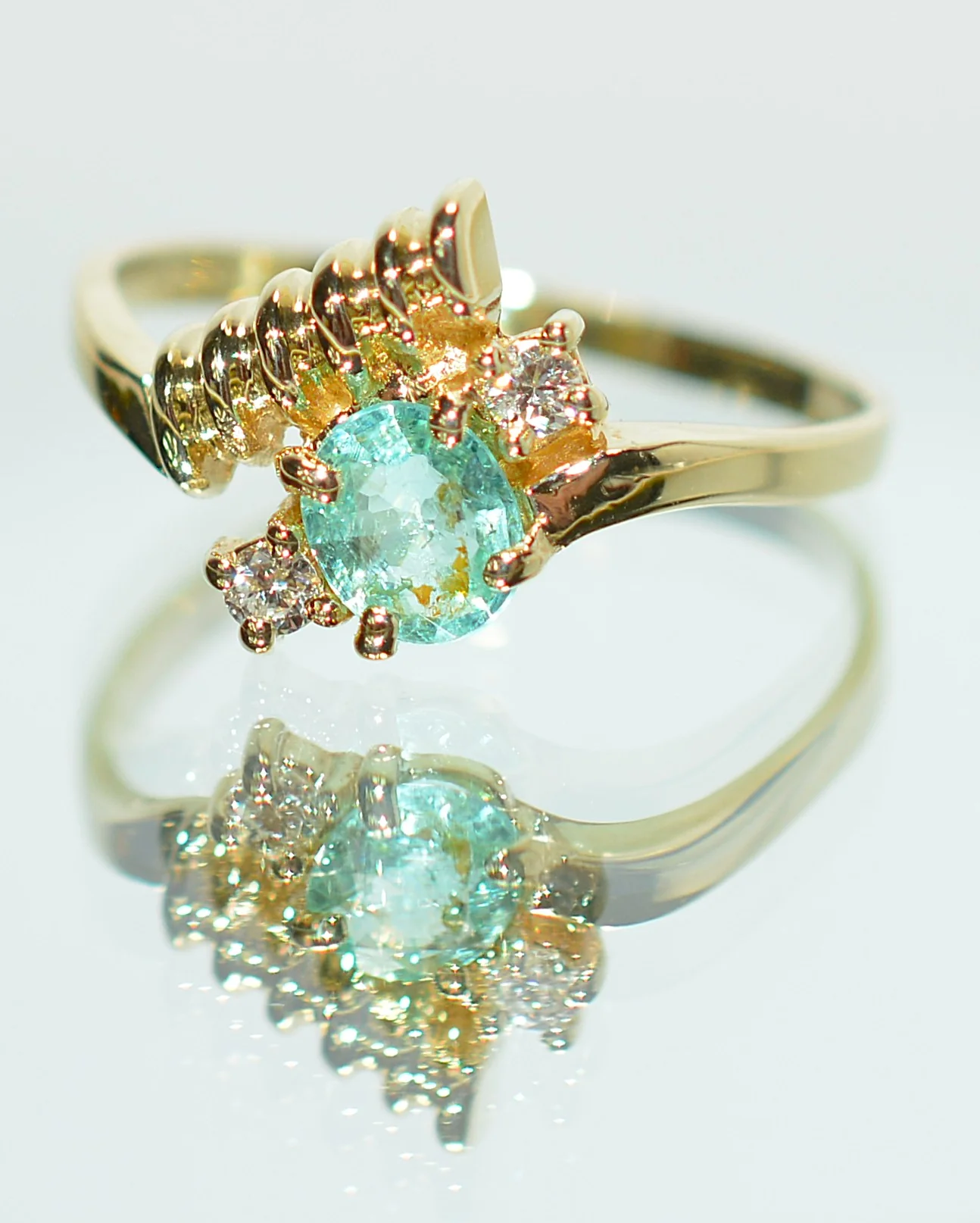 Natural Paraiba Tourmaline & Diamond Ring 14K Gold .48tcw Vintage Ring Gemstone Ring Estate Jewelry Women's Ring Ladies Ring Statement Ring - Image 8