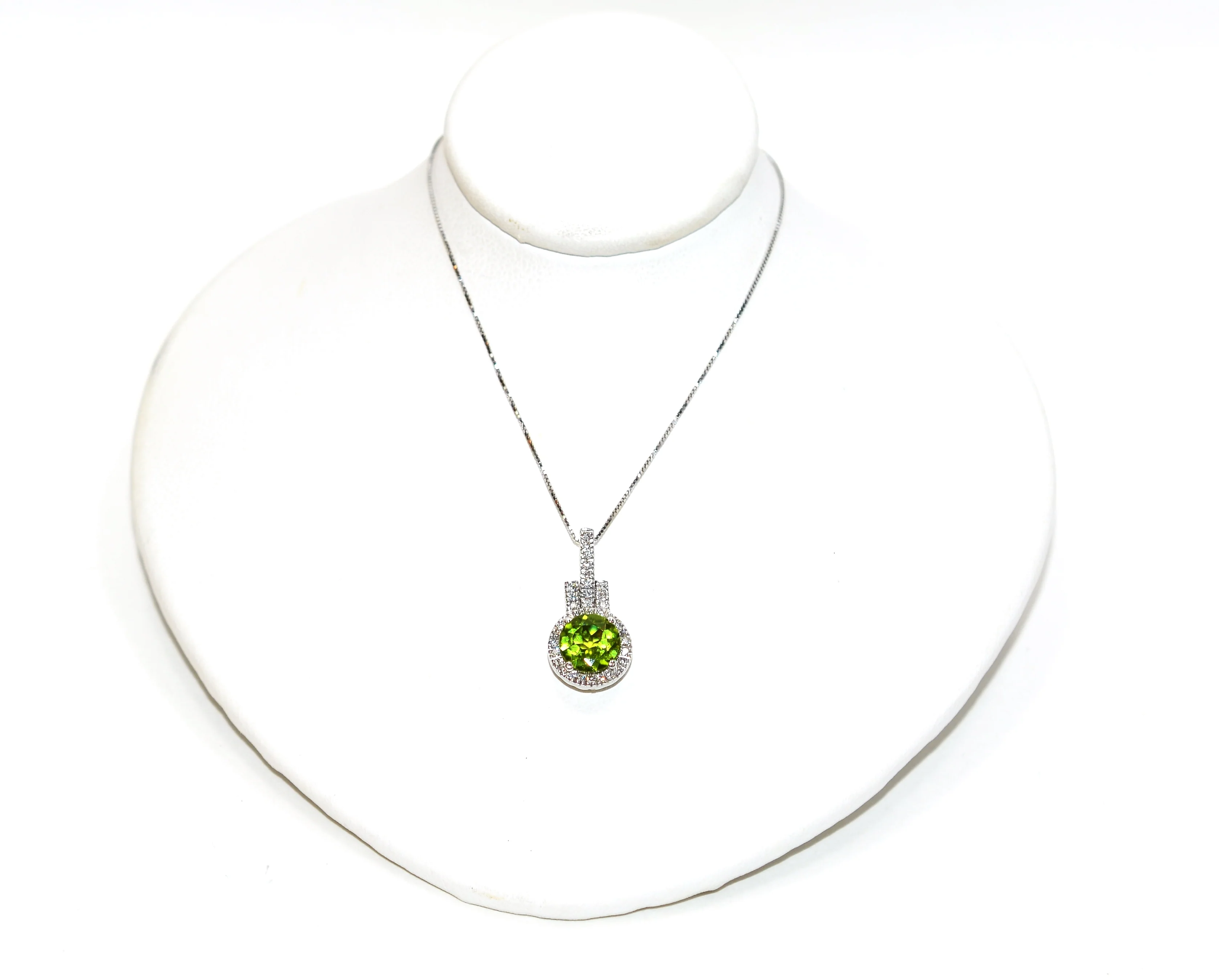 Natural Peridot & Diamond Pendant Necklace Earring Set 14K Solid White Gold 5.94tcw Birthstone Peridot Necklace Peridot Earrings Jewelry Set