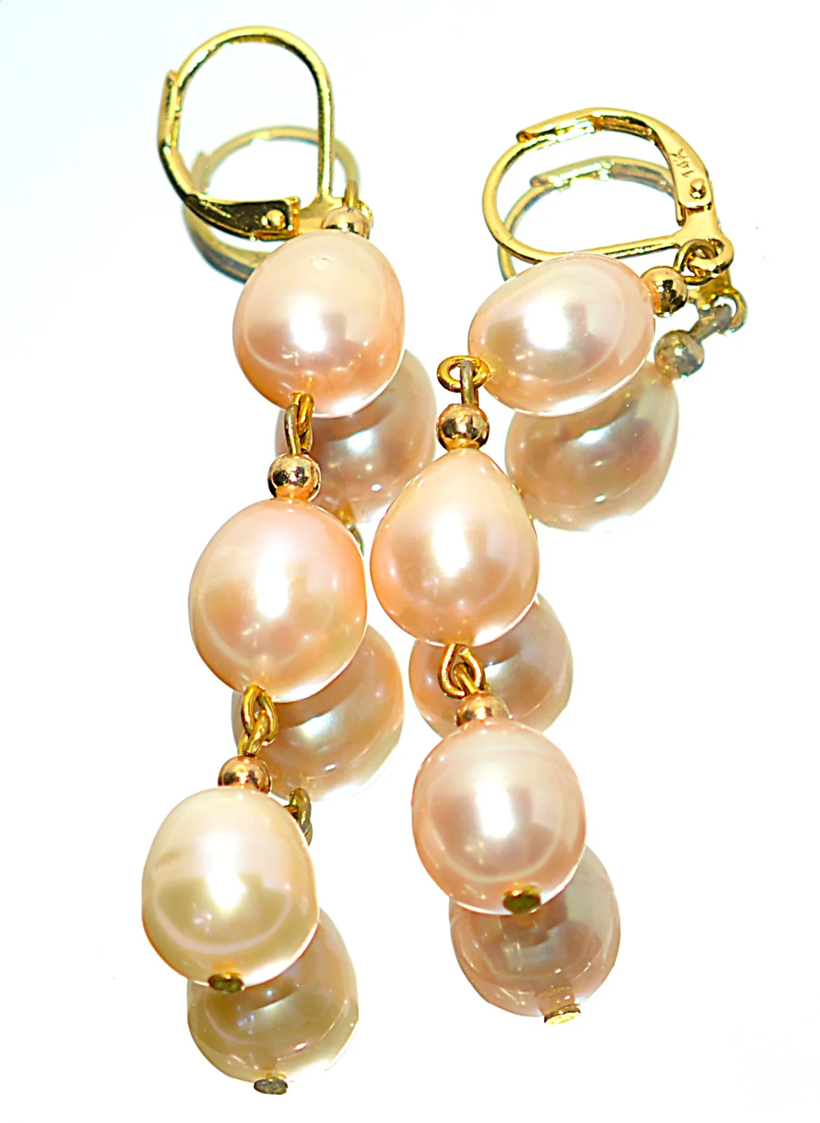 Natural Pink Pearl Earrings 14K Solid Gold Earrings Dangle Drop Earrings Statement Earrings Cocktail Earrings Vintage Estate Jewelry October - Image 3