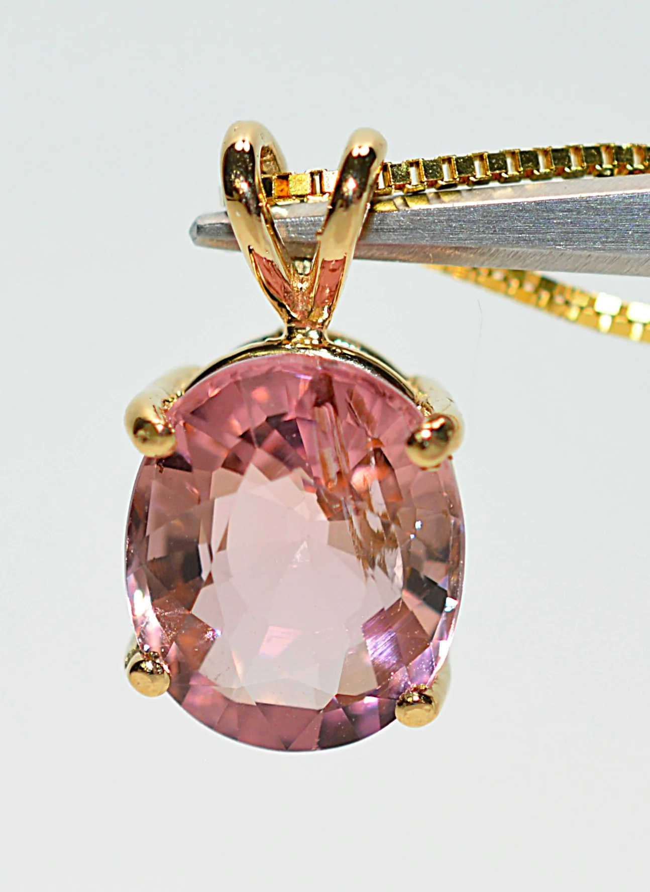 Natural Pink Tourmaline Necklace 14K Solid Gold 4.20ct Gemstone Necklace Estate - Image 4