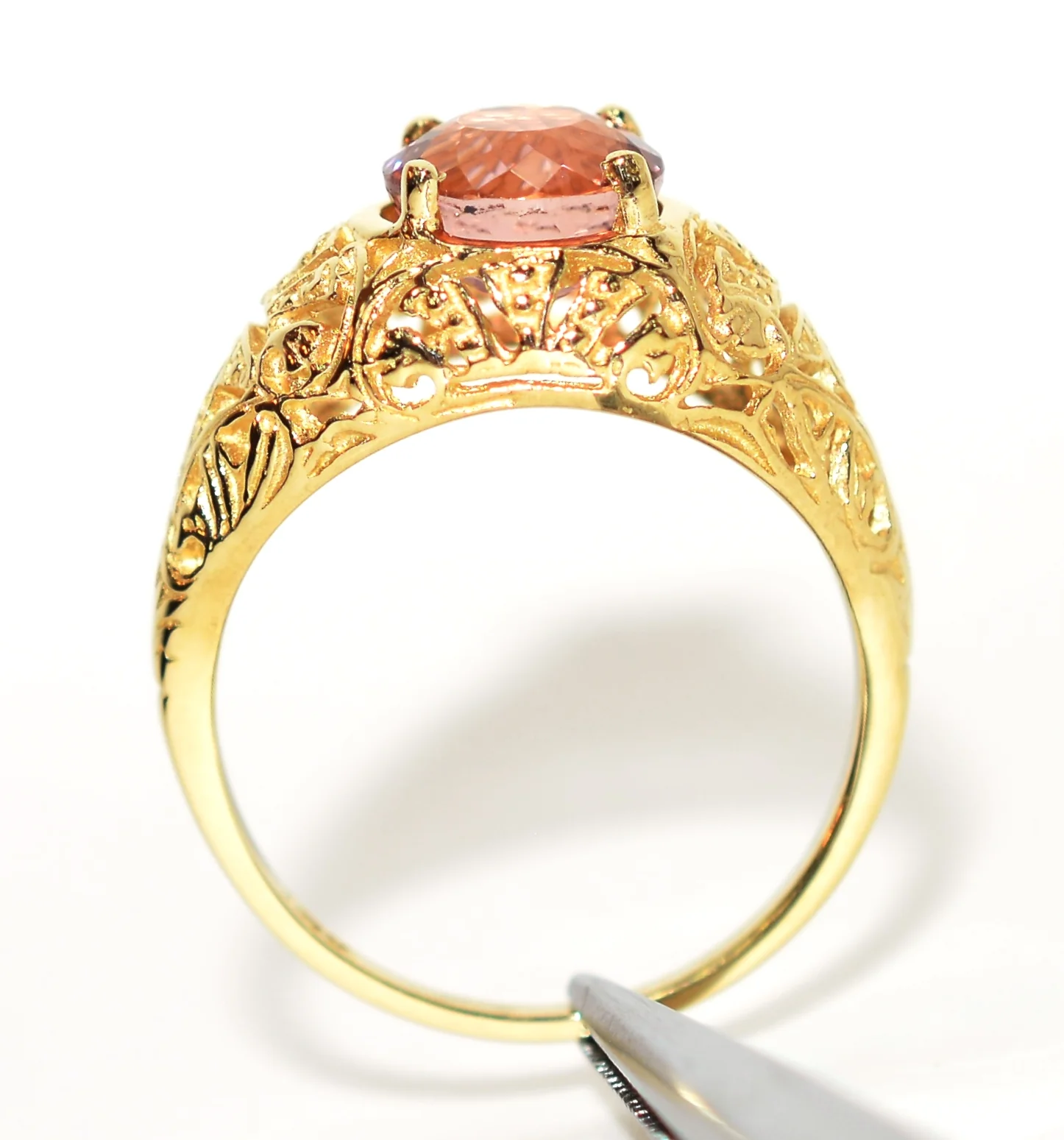 Natural Pink Tourmaline Ring 10K Solid Gold 1.96ct Solitaire Ring Birthstone Ring Cocktail Ring Filigree Ring Pink Ring Vintage Ring Estate - Image 3
