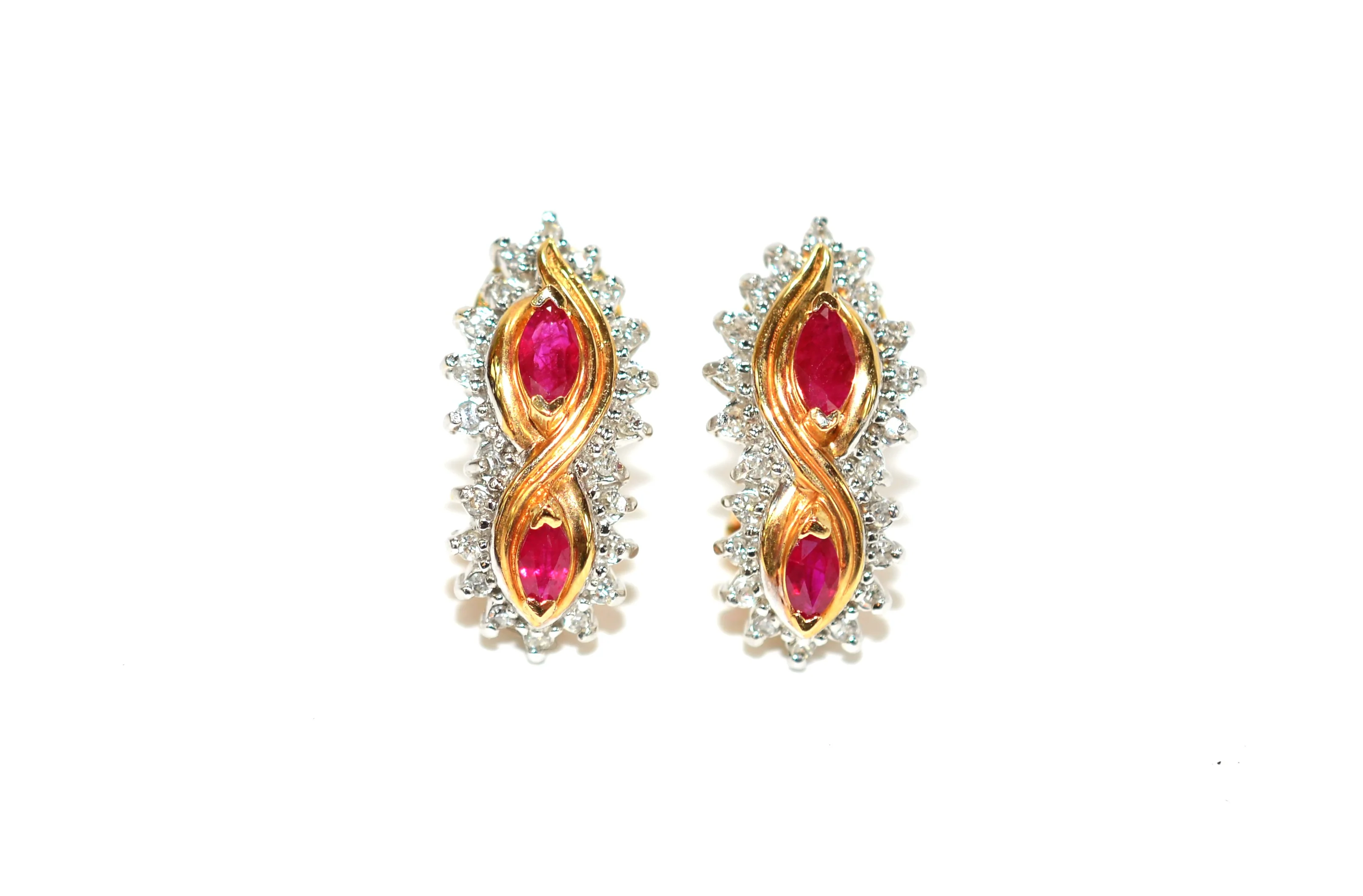 Natural Burmese Ruby & Diamond Earrings 14K Solid Gold 1.52tcw Earrings Vintage Earrings Statement Earrings Birthstone Earrings Estate Jewellery