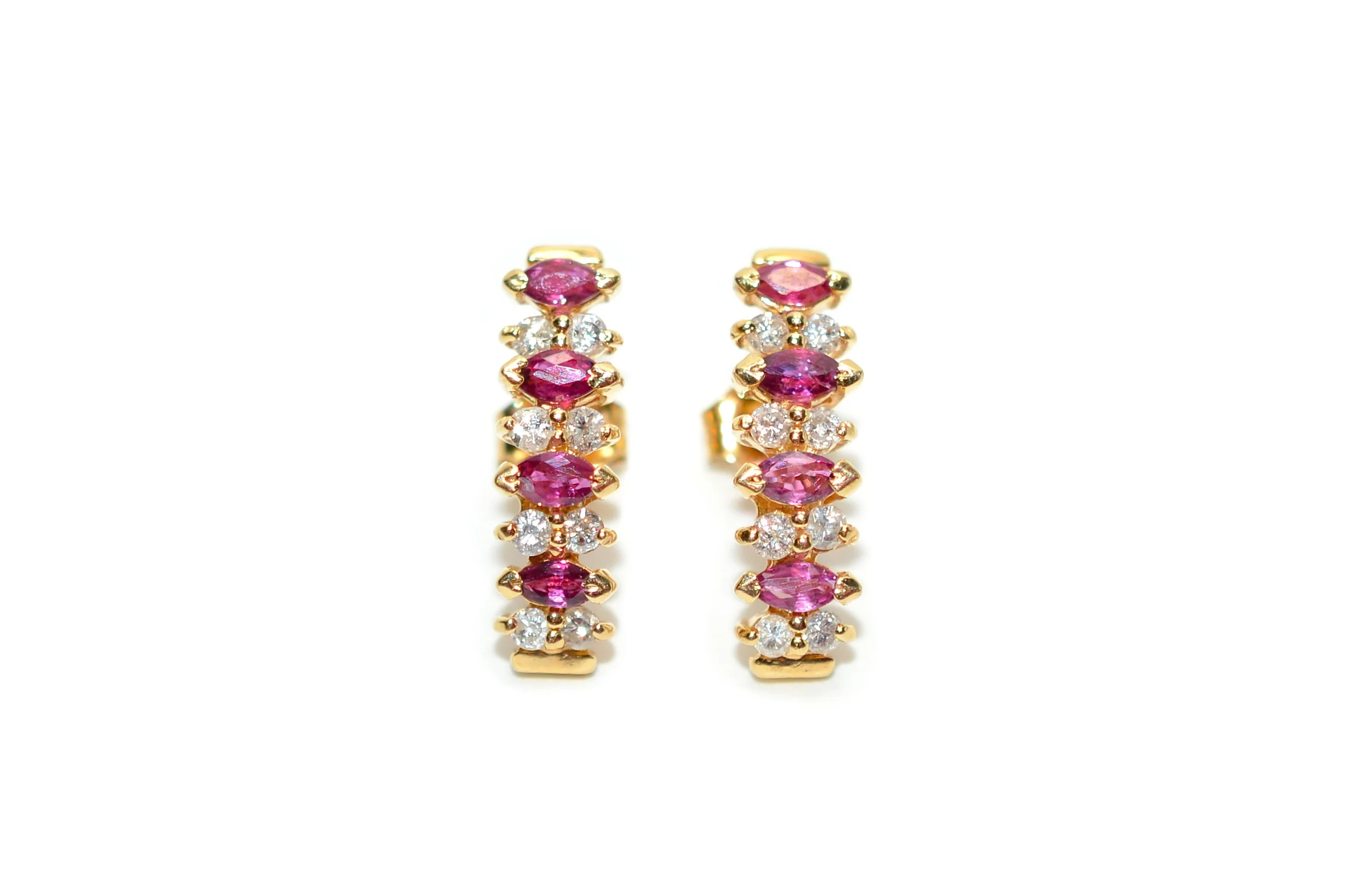 Natural Ruby & Diamond Earrings 14K Solid Gold .72tcw Ruby Earrings July Birthstone Ruby Huggie Earrings Stud Earrings Gold Hoop Earrings