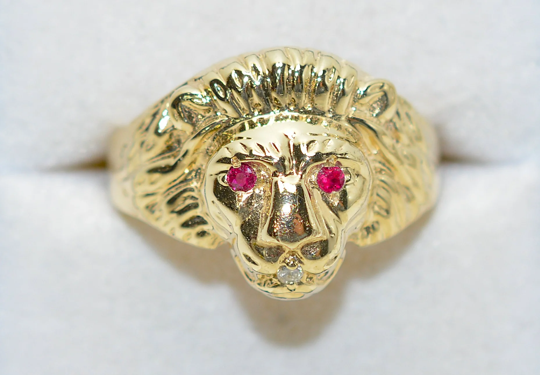 Natural Ruby & Diamond Ring 10K Solid Gold .13tcw Lion Ring Statement Ring Mens Ring Cocktail Ring Vintage Estate Jewelry Animal Jewellery - Image 5