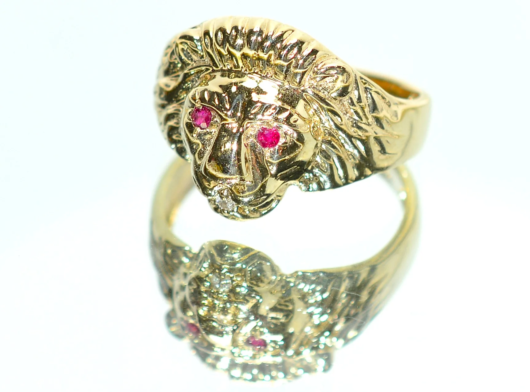 Natural Ruby & Diamond Ring 10K Solid Gold .13tcw Lion Ring Statement Ring Mens Ring Cocktail Ring Vintage Estate Jewelry Animal Jewellery - Image 8