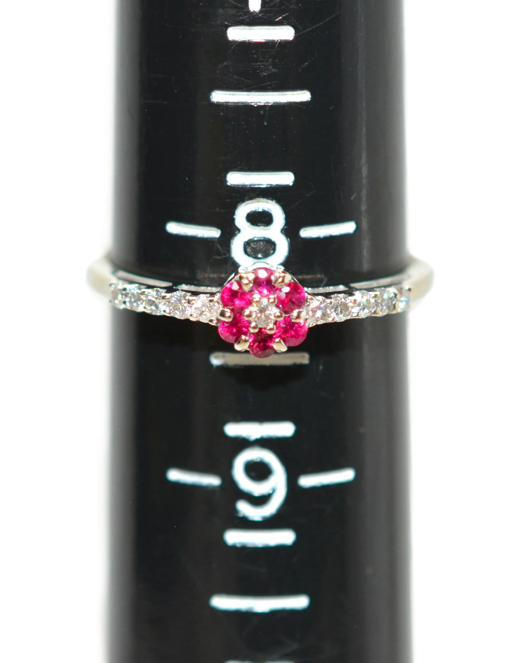 Natural Ruby & Diamond Ring 10K White Gold .29tcw July Birthstone Ring Flower Ring Vintage Estate Jewelry - Image 12