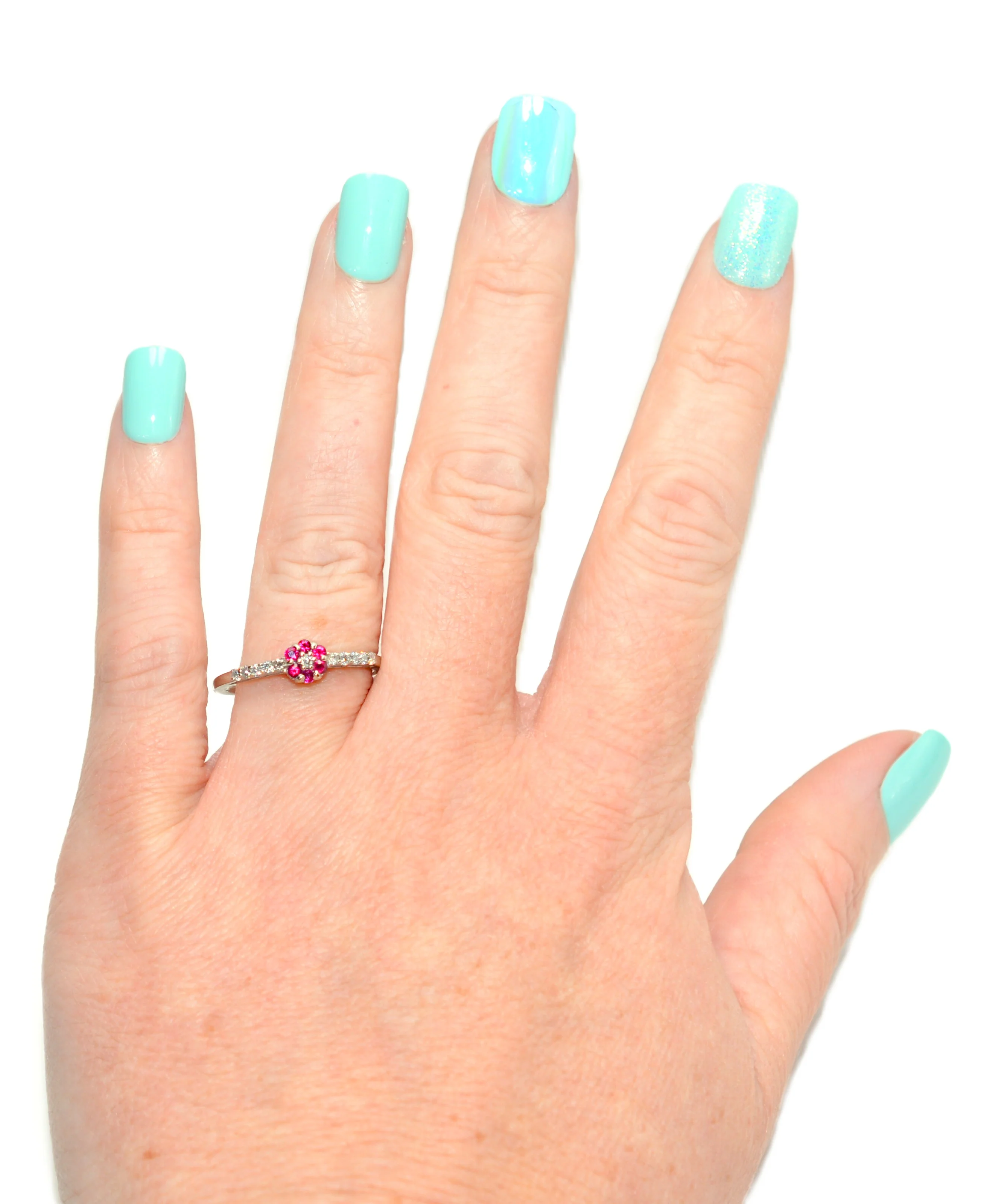 Natural Ruby & Diamond Ring 10K White Gold .29tcw July Birthstone Ring Flower Ring Vintage Estate Jewelry - Image 2