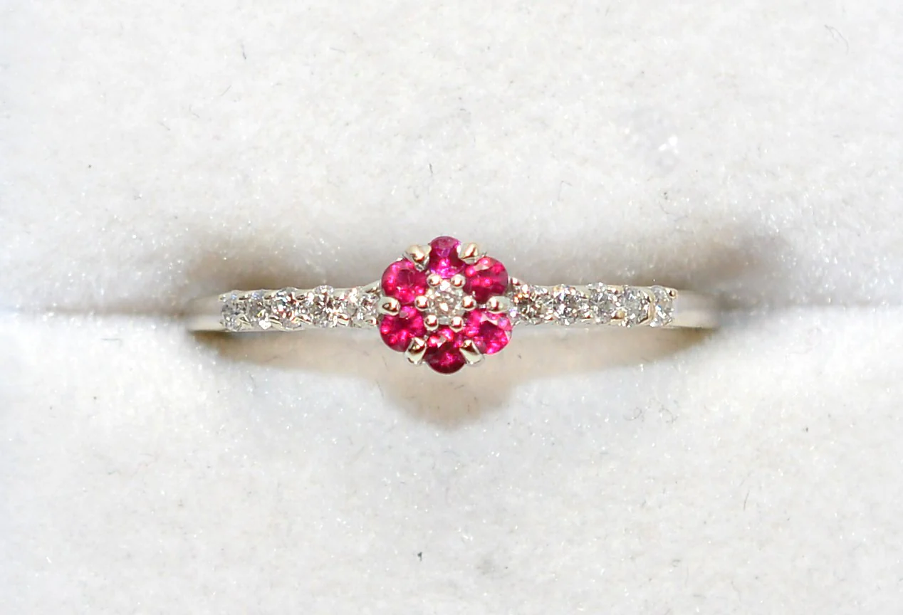 Natural Ruby & Diamond Ring 10K White Gold .29tcw July Birthstone Ring Flower Ring Vintage Estate Jewelry - Image 5
