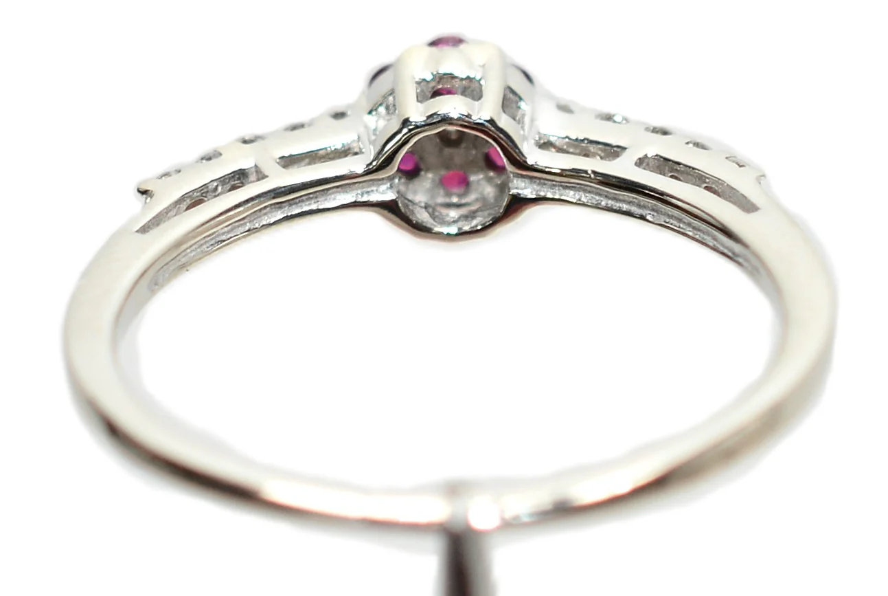 Natural Ruby & Diamond Ring 10K White Gold .29tcw July Birthstone Ring Flower Ring Vintage Estate Jewelry - Image 7