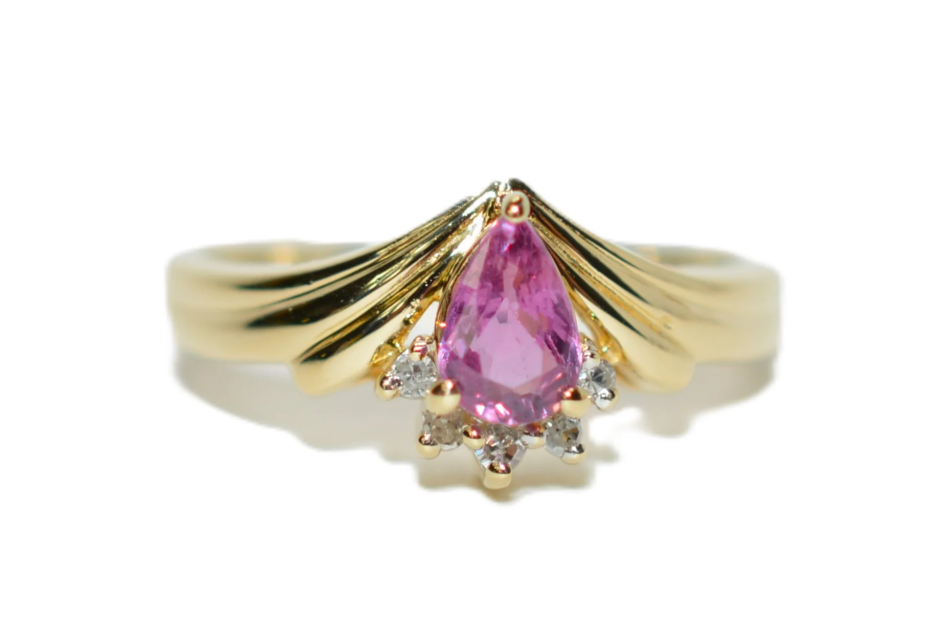 Natural Ruby & Diamond Ring 14K Gold .50tcw Promise Ring Ladies Statement Pink Gemstone Ring September Birthstone Pear