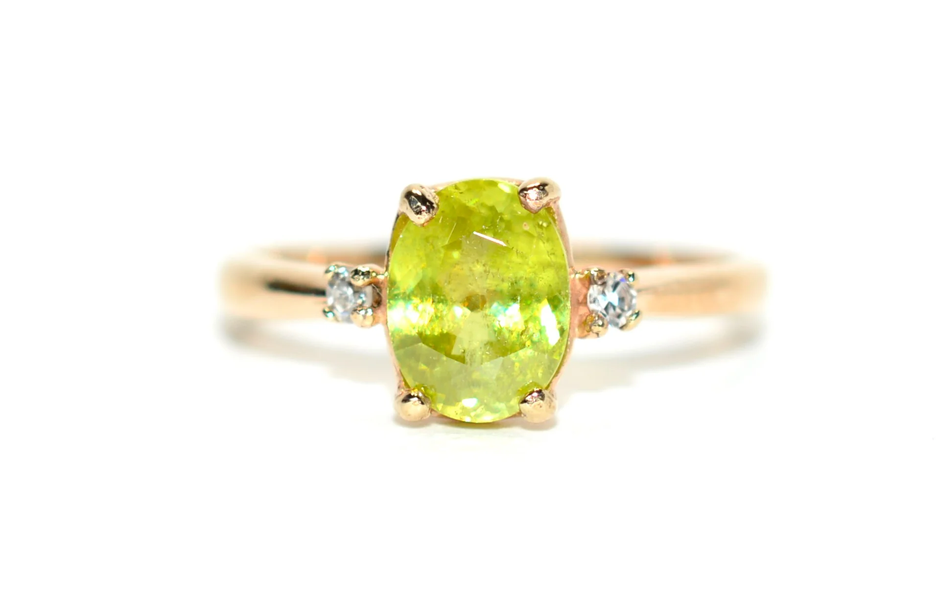 Natural Sphene & Diamond Ring 14K Solid Gold Ring 1.50tcw Gemstone Ring Titanite Ring Solitaire Ring Yellow Ring Green Ring Womens Ring Jewelry