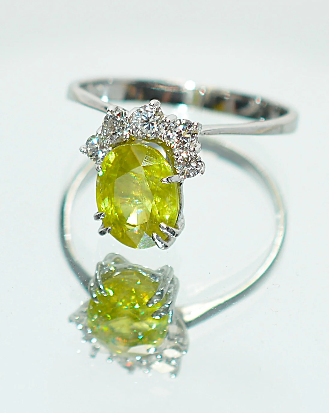 Natural Sphene & Diamond Ring 14K White Gold 2.52tcw Titanite Gemstone Yellow Green Ring Womens Ring Statement Ring Vintage Estate Ring - Image 16