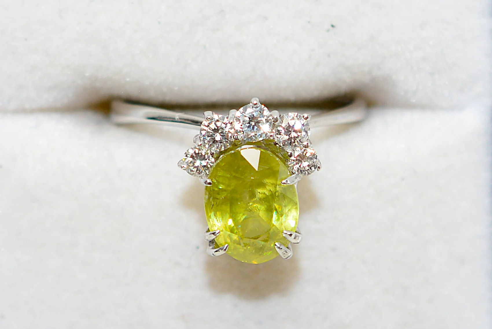 Natural Sphene & Diamond Ring 14K White Gold 2.52tcw Titanite Gemstone Yellow Green Ring Womens Ring Statement Ring Vintage Estate Ring - Image 5