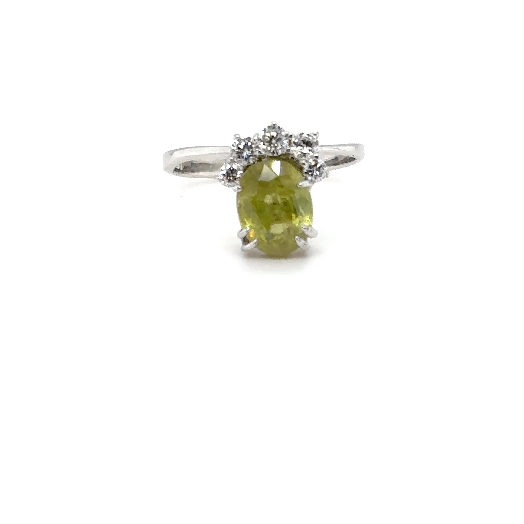 Natural Sphene & Diamond Ring 14K White Gold 2.52tcw Titanite Gemstone Yellow Green Ring Womens Ring Statement Ring Vintage Estate Ring - Image 8