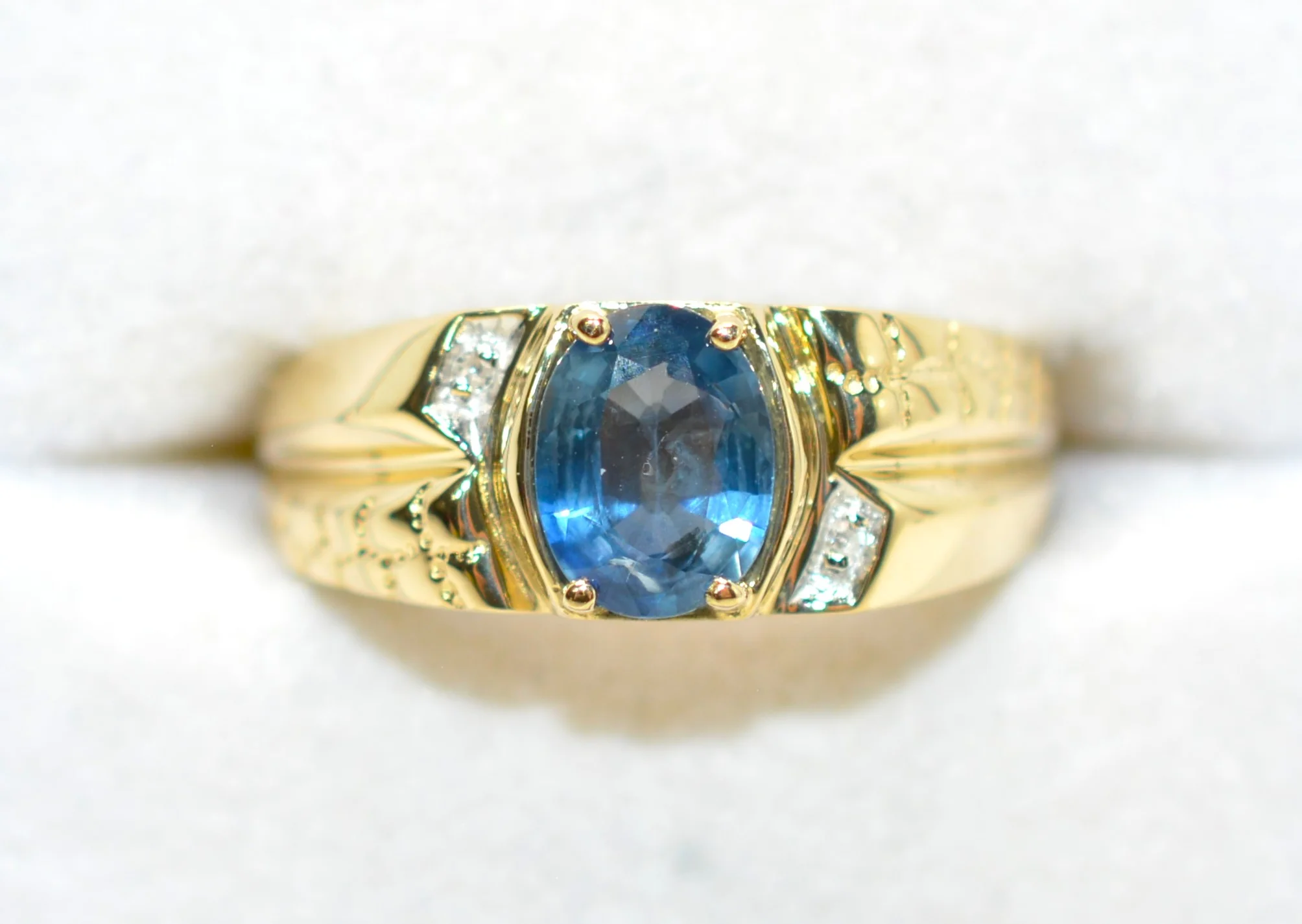 Natural Ceylon Sapphire & Diamond Ring 10K Solid Gold 1.52tcw Mens Ring Gents Ring Vintage Ring Cocktail Ring Blue Statement Ring Birthstone - Image 5
