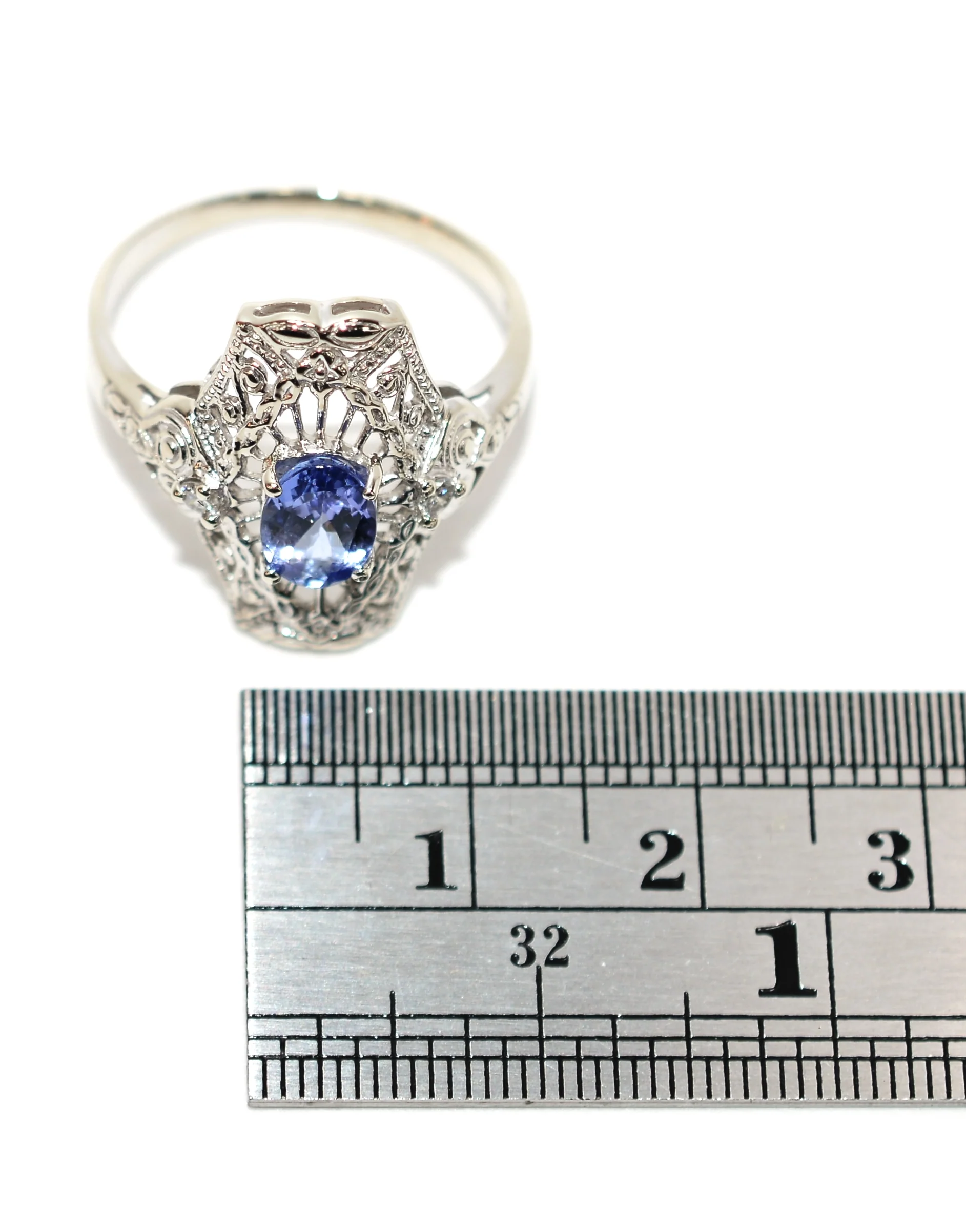 Natural Tanzanite & Diamond Ring 14K Solid White Gold .81tcw Tanzanite Ring Antique Ring Vintage Ring Estate Jewelry Statement Ring Violet - Image 10