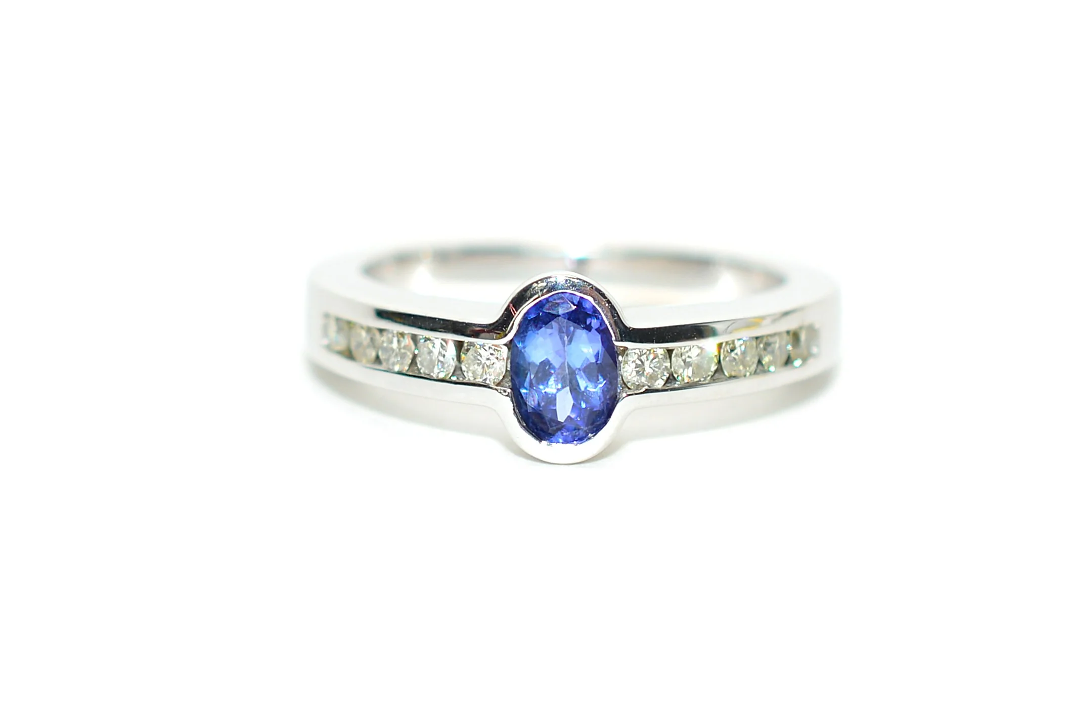 Natural Tanzanite & Diamond Ring 18K Solid White Gold .97tcw Engagement Ring Wedding Ring Birthstone Ring Cocktail Ring Bridal