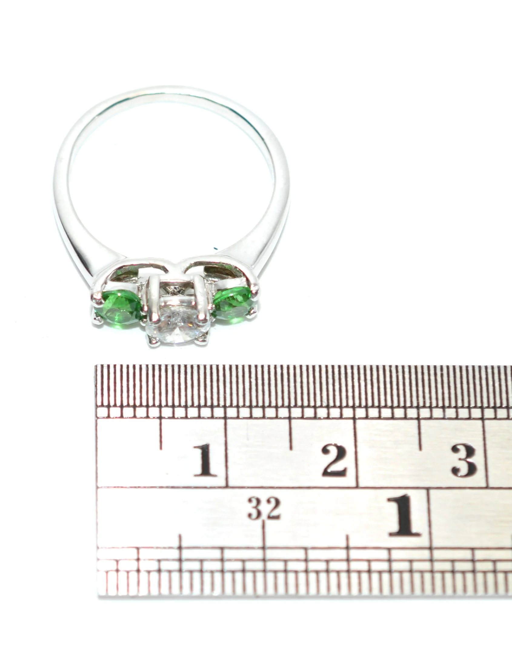 Natural Tsavorite Garnet & Diamond Ring 14K Solid White Gold Platinum 1.11tcw Gemstone Estate Jewelry Jewellery Three-Stone Ring Neon Green - Image 10