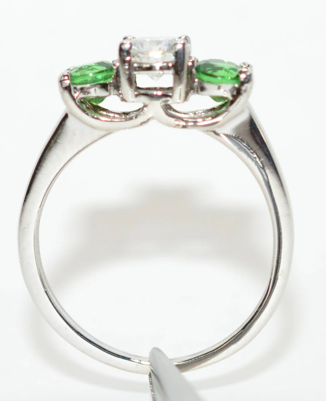 Natural Tsavorite Garnet & Diamond Ring 14K Solid White Gold Platinum 1.11tcw Gemstone Estate Jewelry Jewellery Three-Stone Ring Neon Green - Image 3