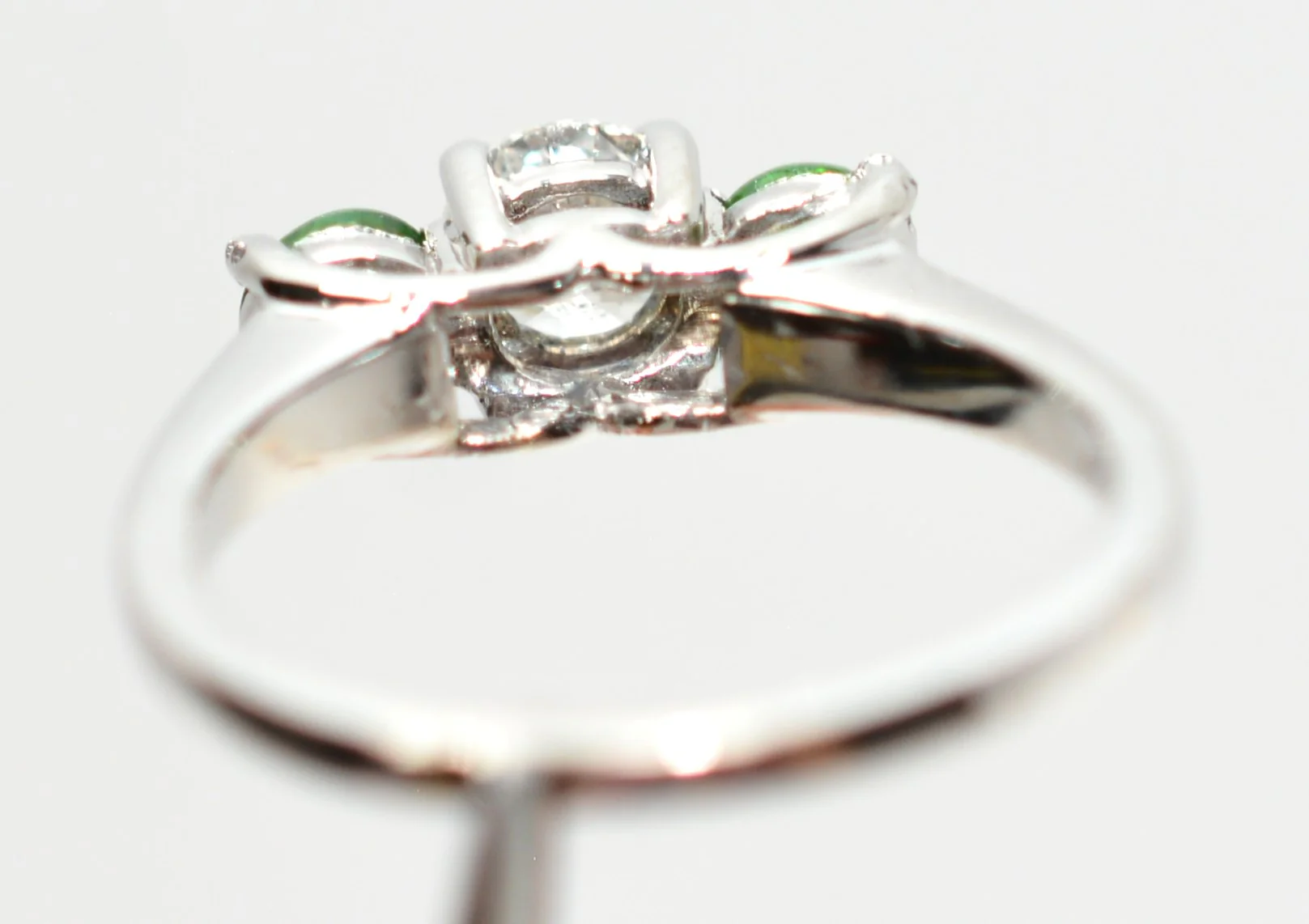 Natural Tsavorite Garnet & Diamond Ring 14K Solid White Gold Platinum 1.11tcw Gemstone Estate Jewelry Jewellery Three-Stone Ring Neon Green - Image 7