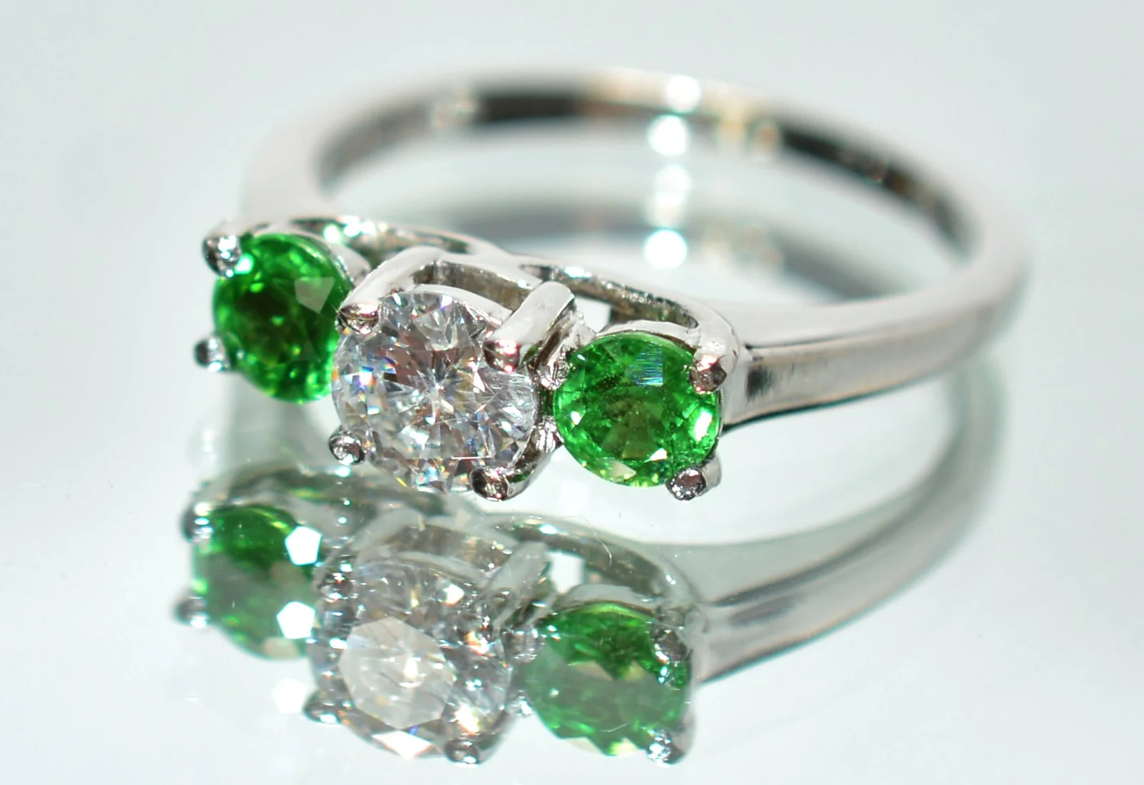 Natural Tsavorite Garnet & Diamond Ring 14K Solid White Gold Platinum 1.11tcw Gemstone Estate Jewelry Jewellery Three-Stone Ring Neon Green - Image 8