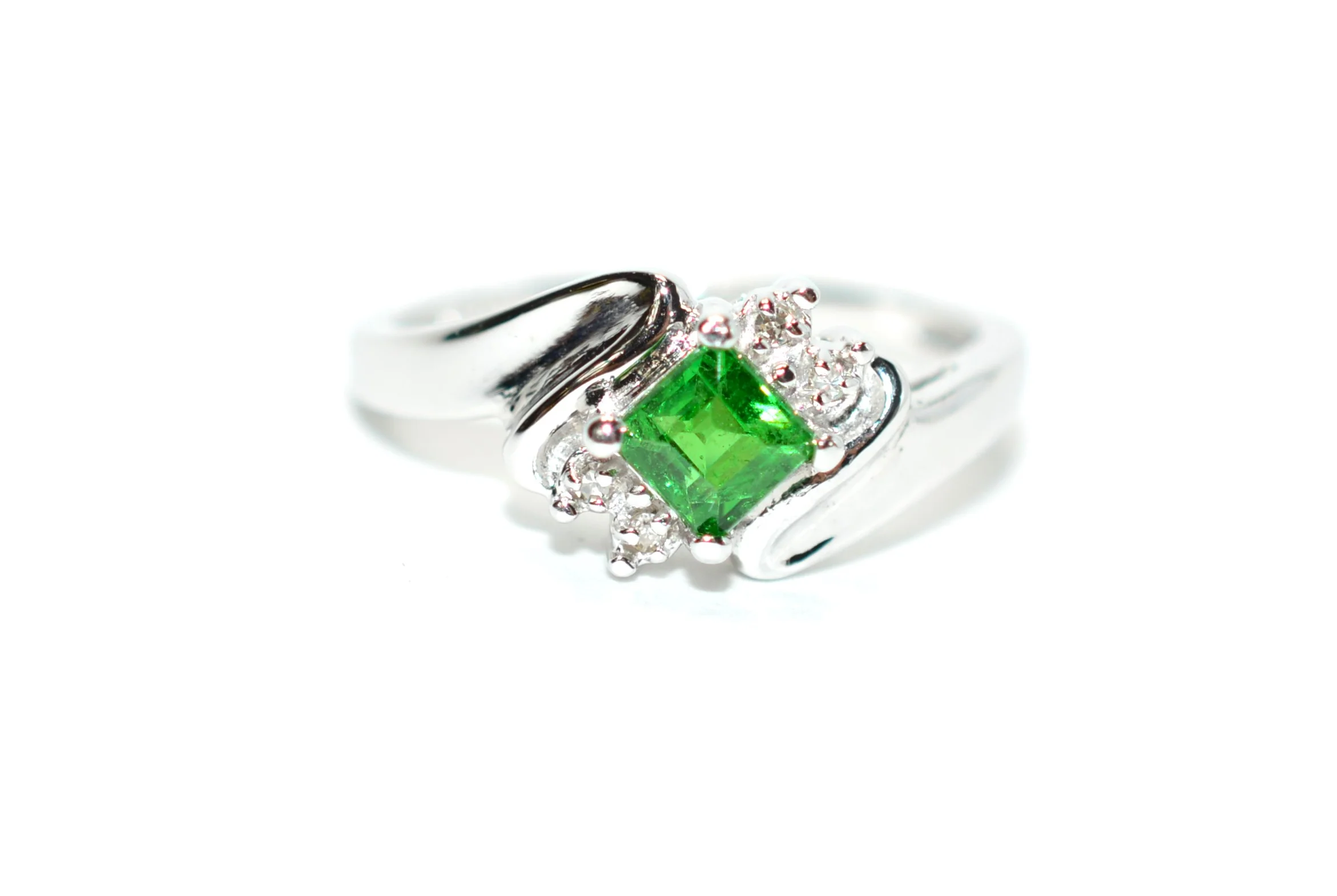 Natural Tsavorite Garnet & Diamond Ring 14K White Gold .57tcw Gemstone Ring Engagement Ring Women's Ring Wedding Ring Bridal Jewelry Green