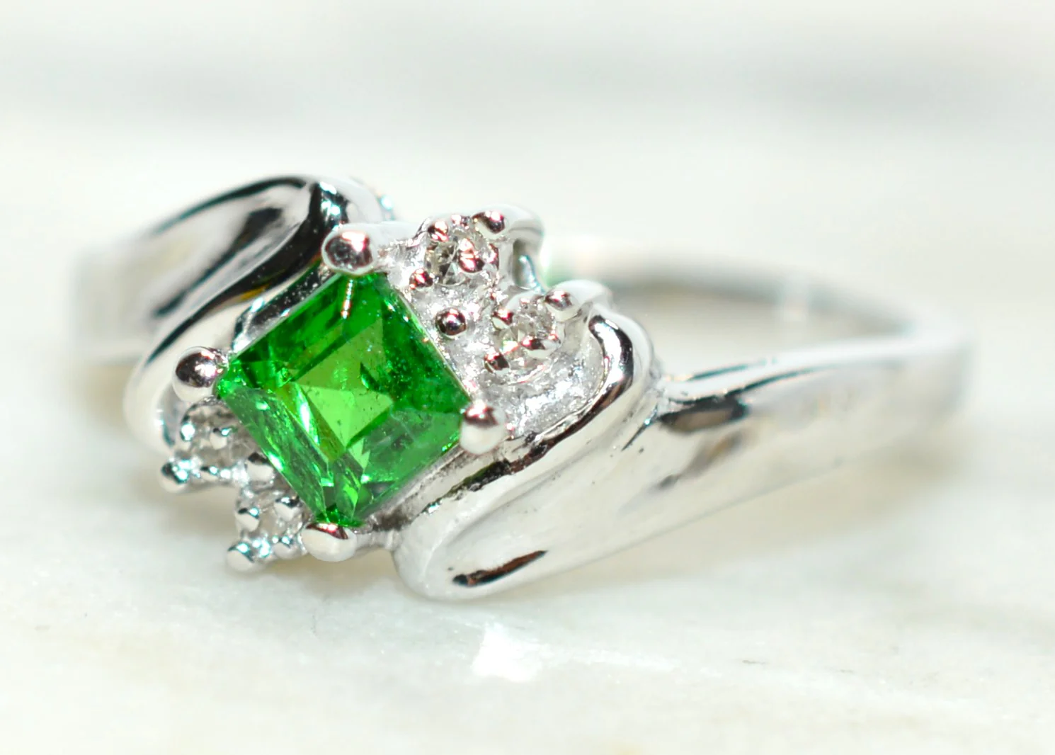Natural Tsavorite Garnet & Diamond Ring 14K White Gold .57tcw Gemstone Ring Engagement Ring Women's Ring Wedding Ring Bridal Jewelry Green - Image 8
