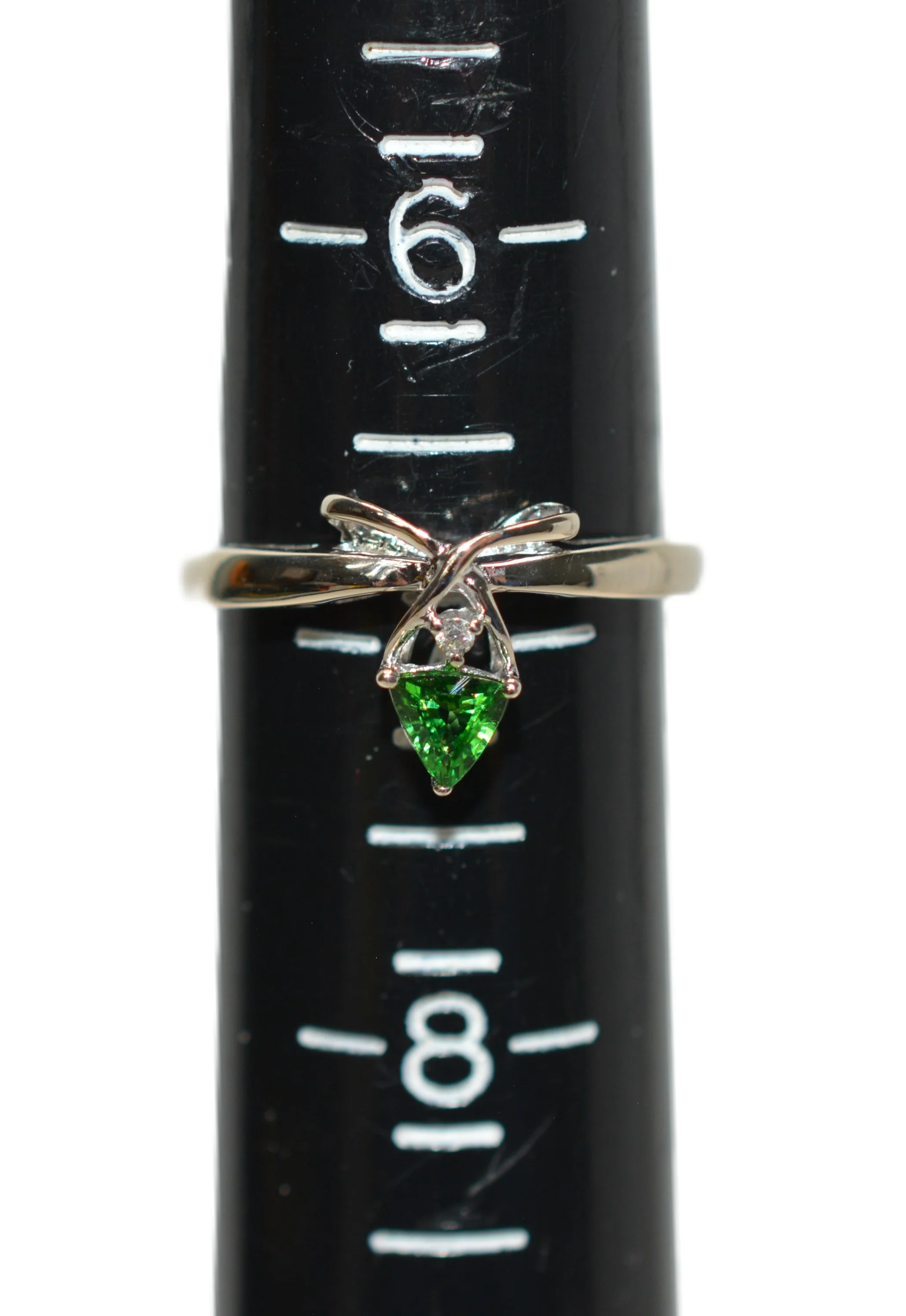 Natural Tsavorite Garnet & Diamond Ring 14K White Gold .27tcw Trillion Ring Green Ring Gemstone Ring Garnet Ring Tsavorite Ring Estate Ring - Image 9