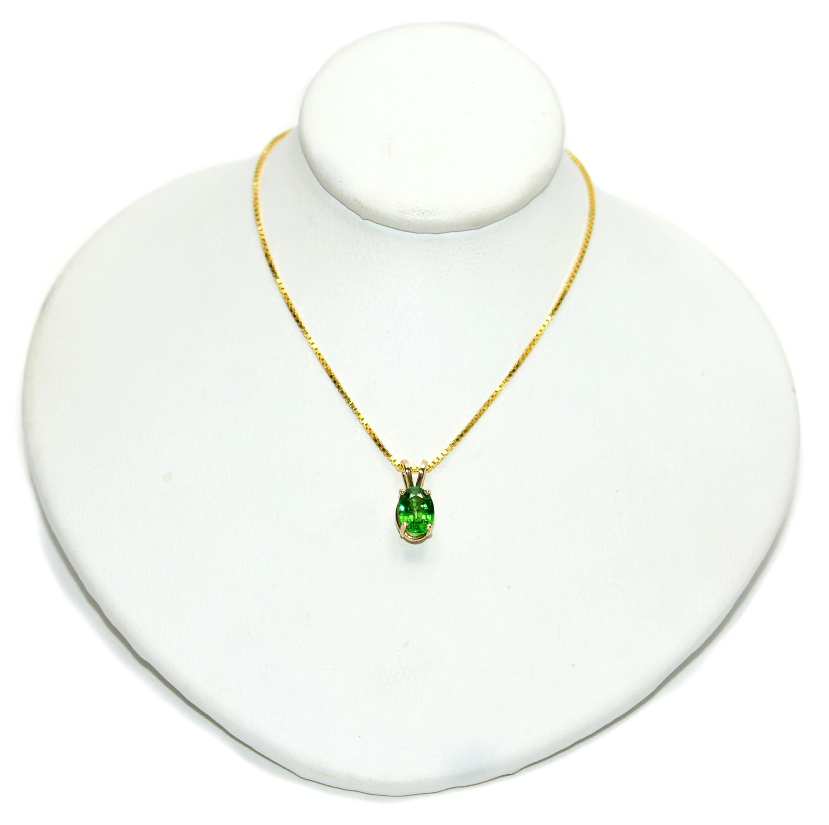 Natural Tsavorite Garnet Necklace 14K Solid Gold 1.01ct Pendant Necklace January Birthstone Green Gemstone Solitaire Statement Jewelry