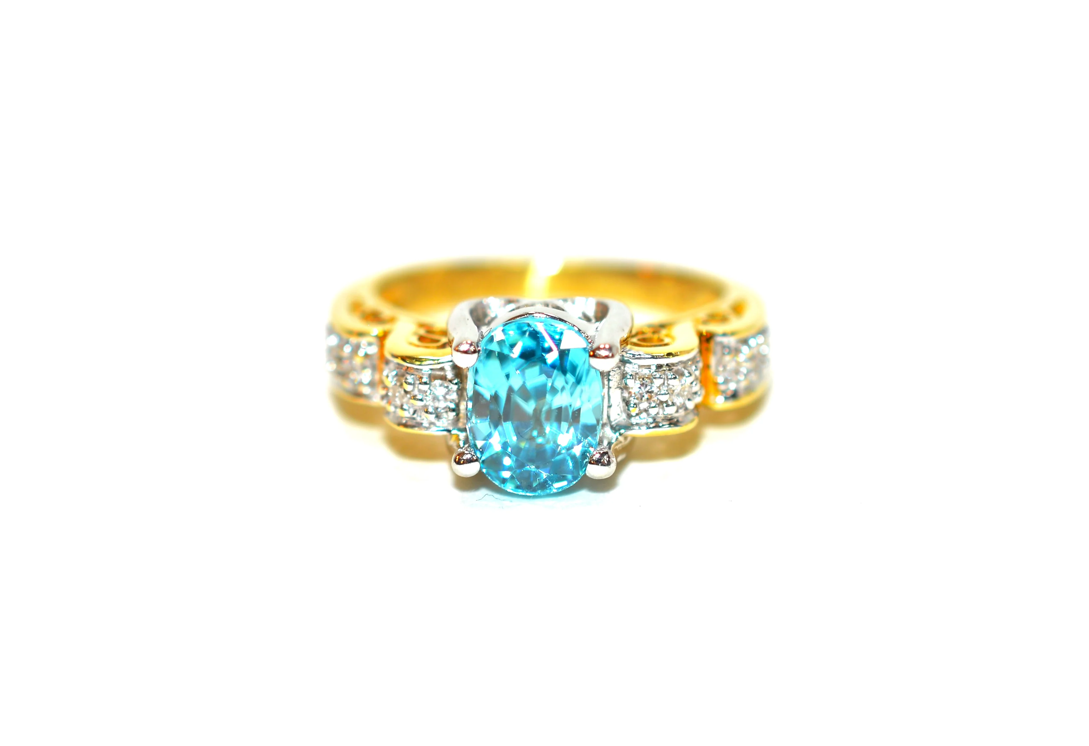 Natural Zircon & Diamond Ring 18K Solid Gold Platinum 2.32tcw Gemstone Ring Engagement Ring Blue Ring Bridal Jewelry Cocktail Ring Promise