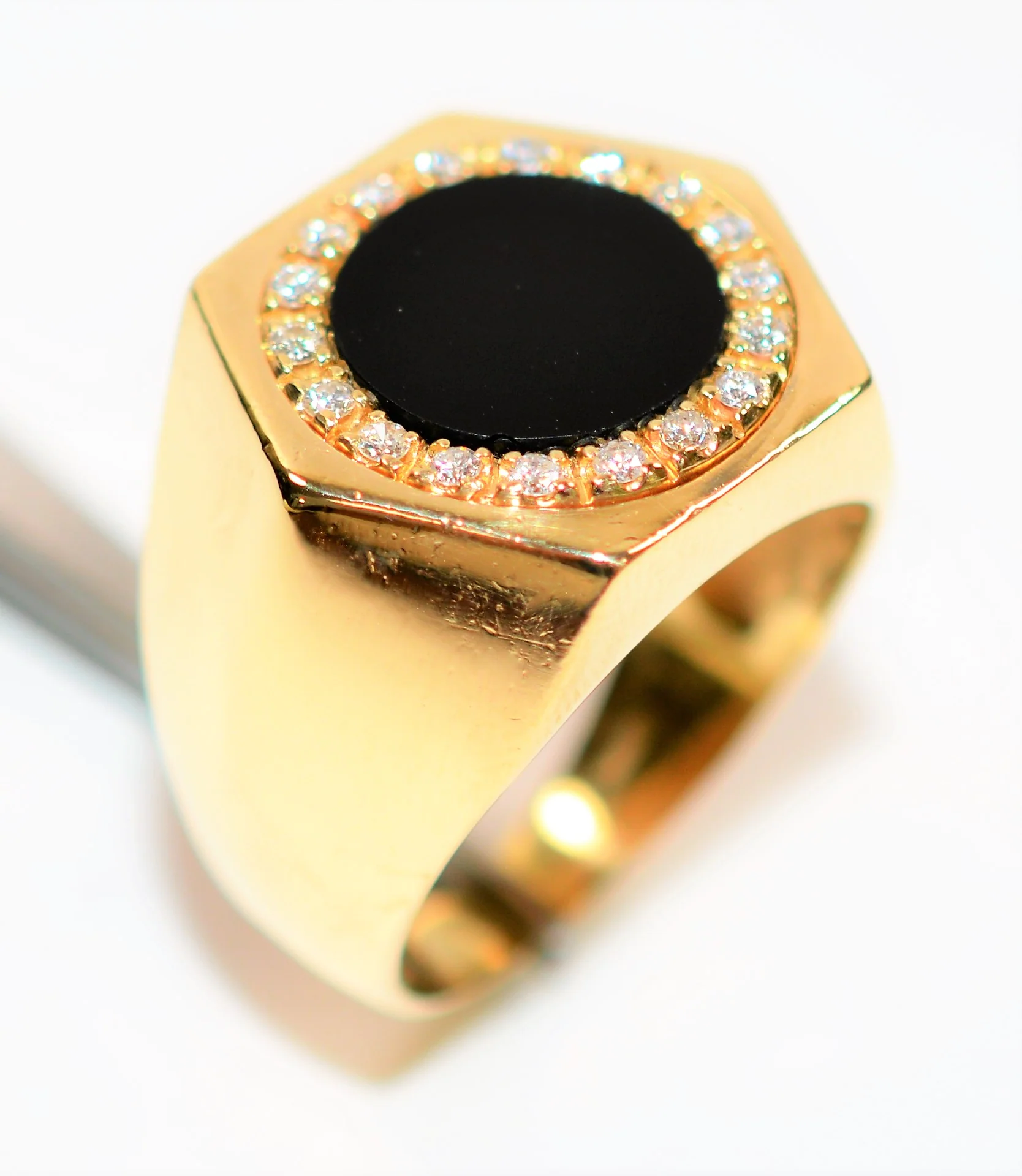 Natural Onyx & Diamond Ring 14K Solid Gold .18tcw Men's Ring Onyx Ring Statement Ring Cocktail Ring Vintage Ring Estate Ring Estate Jewelry - Image 4